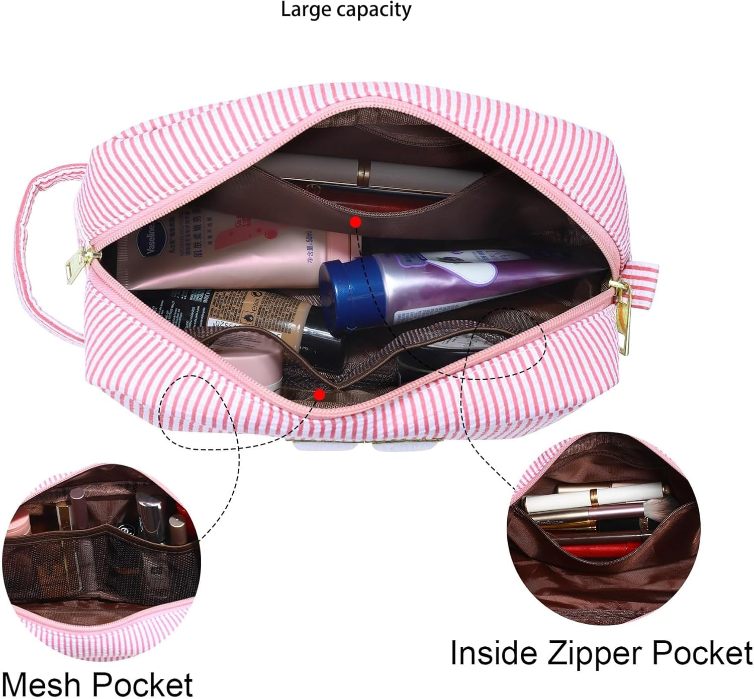 Personalized Initial Makeup Bag, A-Z Large Travel Make up Bags, Cute Pink Letter Bag Preppy Monogram Bag Organizer Bride Bridesmaid Cosmetic Bag Gifts (Pink, G, One Size) image number 3