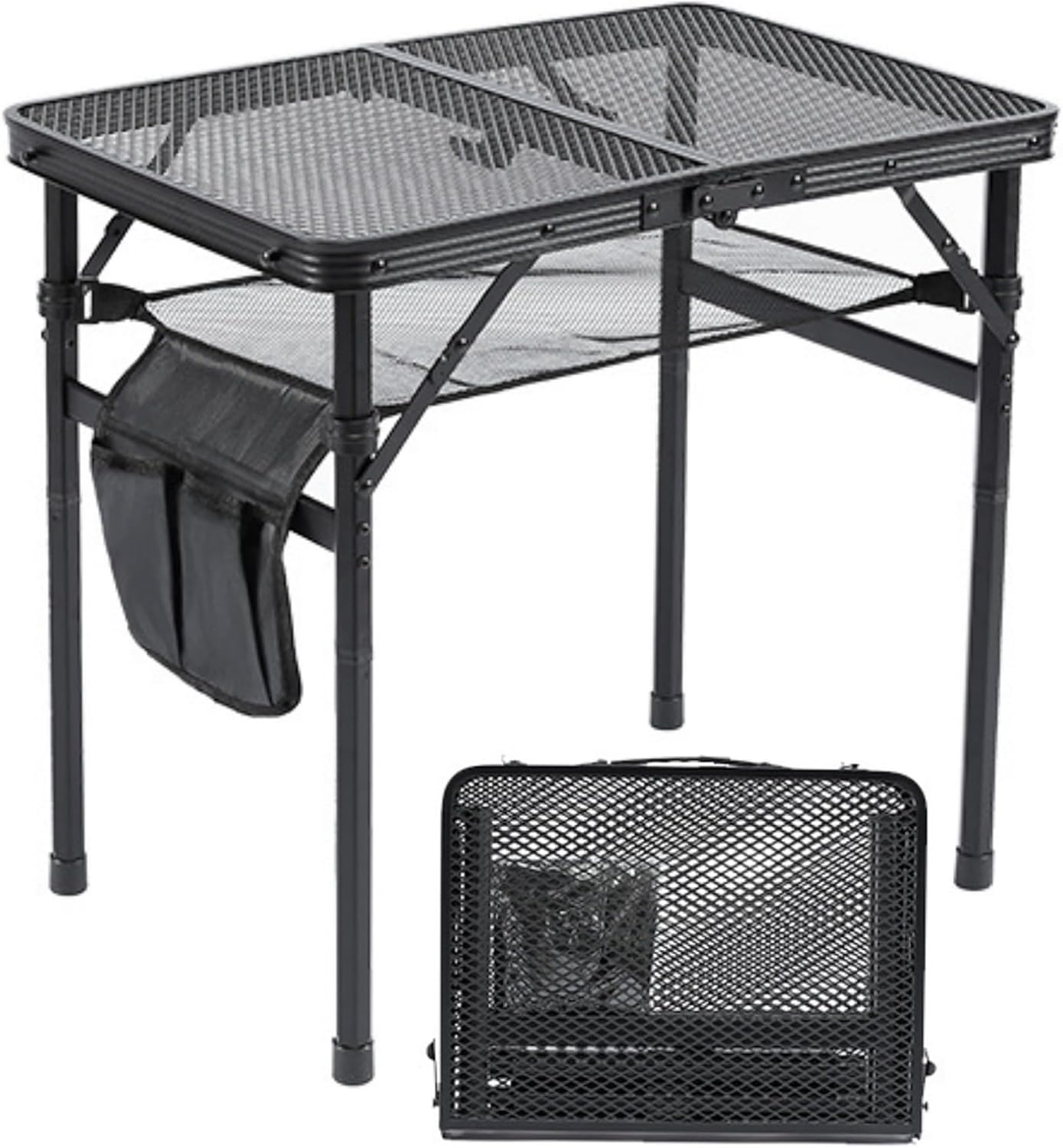 FORYUSE Folding Camping Table 60X40Cm Portable Lightweight Height Adjustable Metal Mesh Desktop Bag Side-Pocket Carry Handle for Outdoor Picnic Grill BBQ Beach image number 3