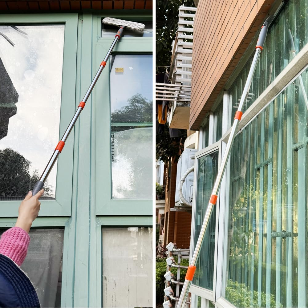 XUCAI Window Squeegee with Long Handle(59In),Glass Cleaning Tools with Silicon Squeegee & Mircofiber Scrubber for Car,Shower,Indoor & Outdoor Glass Mirror Door Solar Panel image number 2