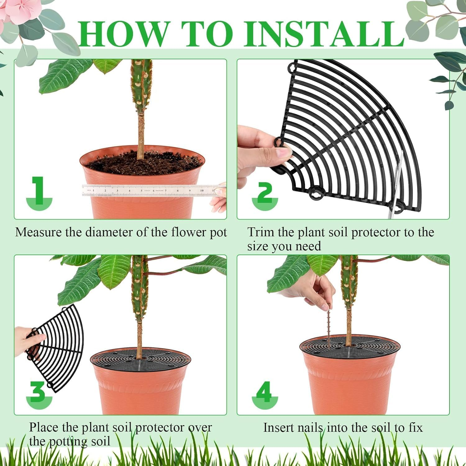 Plastic Grid Plant Pot Cover, 3Pcs Plant Pot Cover Plant Pot Grid Covers,Plant Pot Grid Cover Plant Pot Protector,Plant Pot Grid Soil Protector Cover,Plant Pot Grid Soil Protector Covers with Stake image number 5