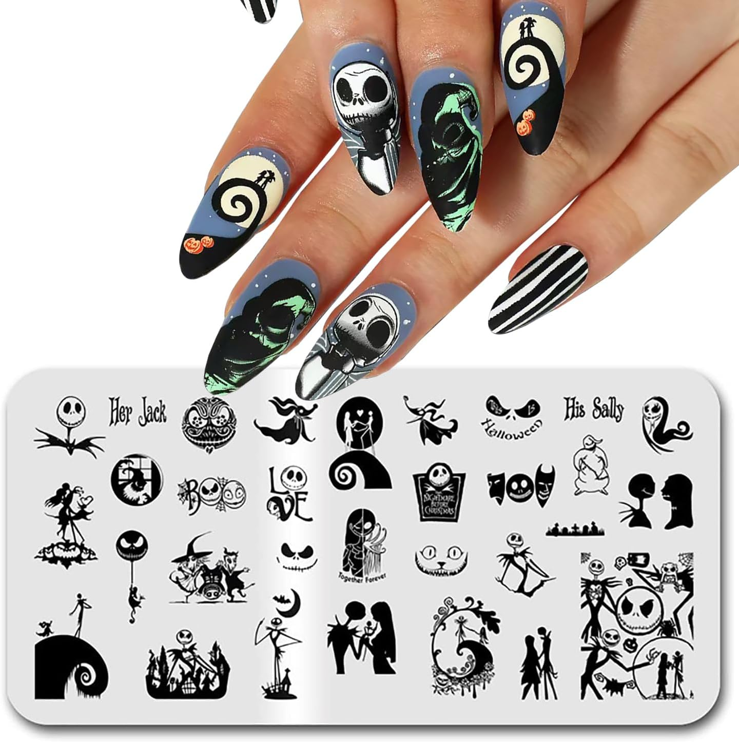 Halloween Nail Stamping Plate, Nightmare before Christmas Theme Stamp Set with Ghosts and Holiday Designs, Halloween Holiday Nail Stamping Plate, Nail Stamp for Women and Girls, DIY Salon