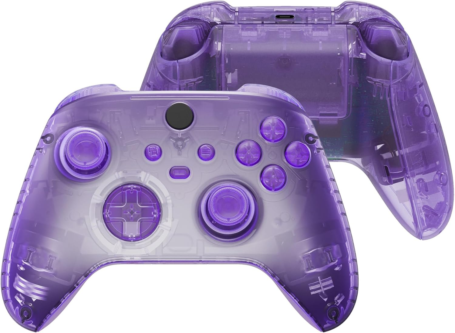 Extremerate Clear Atomic Purple Controller Full Set Housing Shell Case W/Buttons for Xbox Series X/S, Custom Replacement Side Rails Front Back Plate Cover for Xbox Series S & Xbox Series X Controller