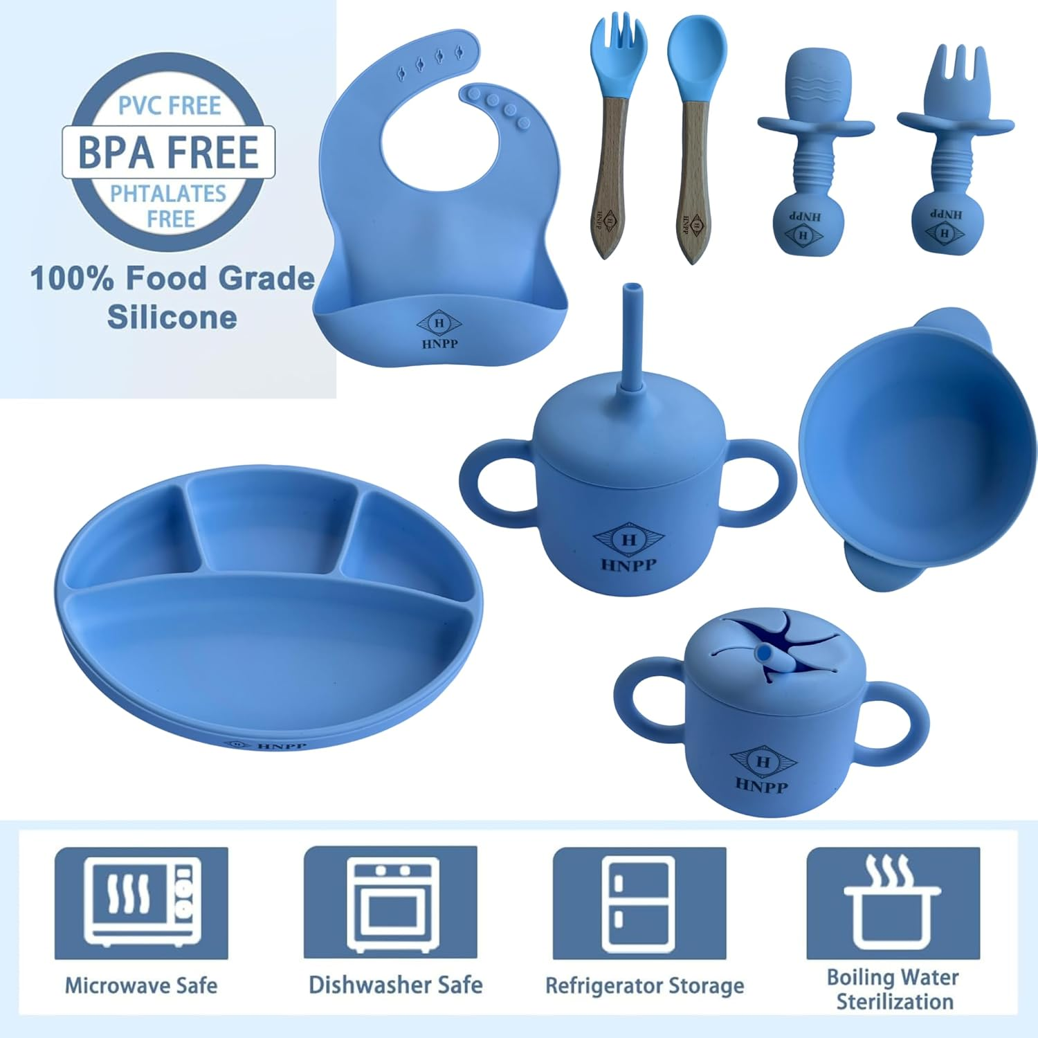 16-Piece BPA Free Silicon Baby Feeding Set Including Two Sizes Finger Toothbrush and Case. (Light Blue) image number 3