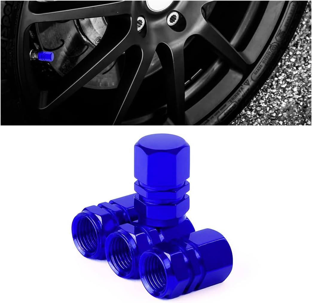 Car Tire Stem Valve Caps, 4 Pcs Aluminum Alloy Valve Stem Covers, Corrosion Resistant Leak-Proof Tire Cap Cover Accessories, Hexgon Style Wheel Air Valve Caps for SUV Car Bike (Multicolor)