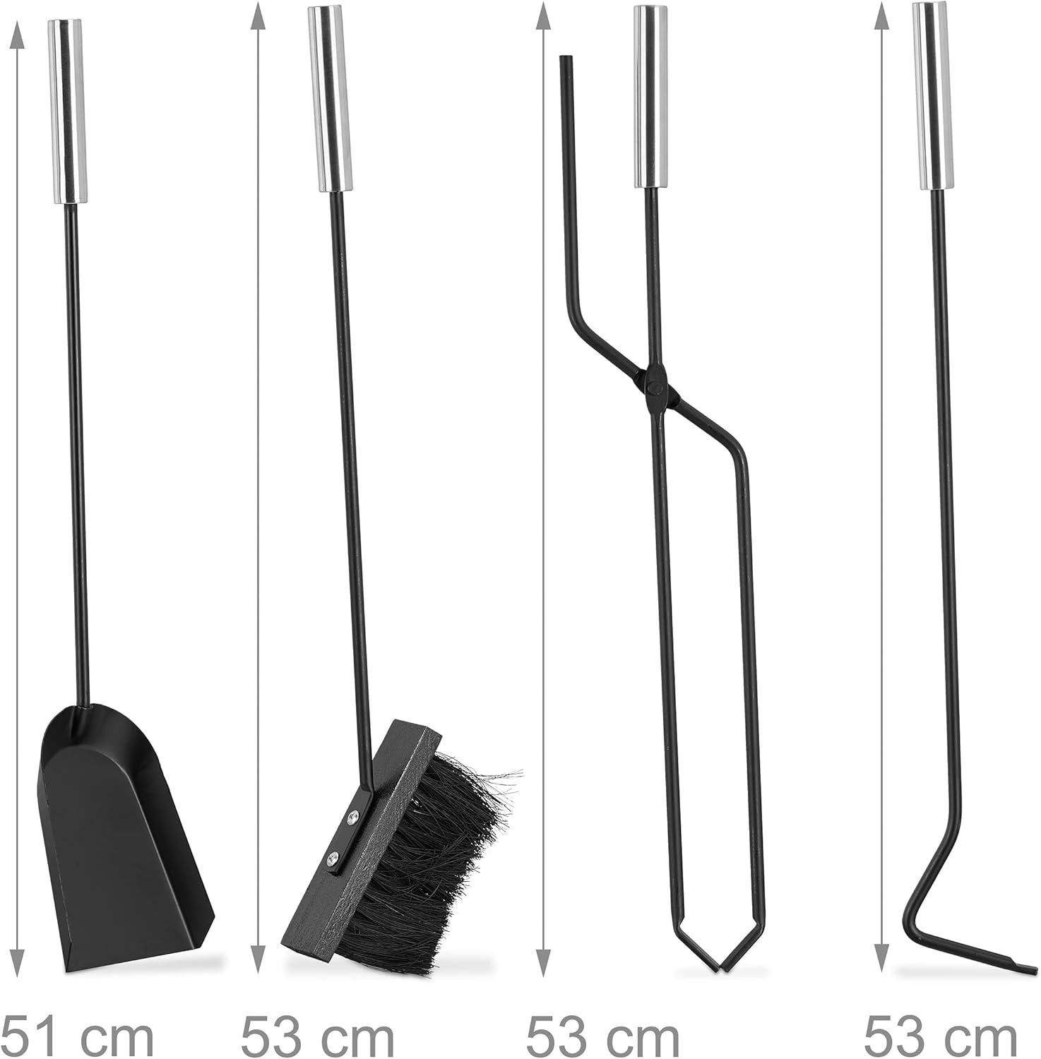 Relaxdays Modern Cast Fire Irons. 5-Piece Fireplace Companion Set with Shovel, Broom, Poker, Tongs and Stand, Black, 17 X 17 X 35 Cm image number 5