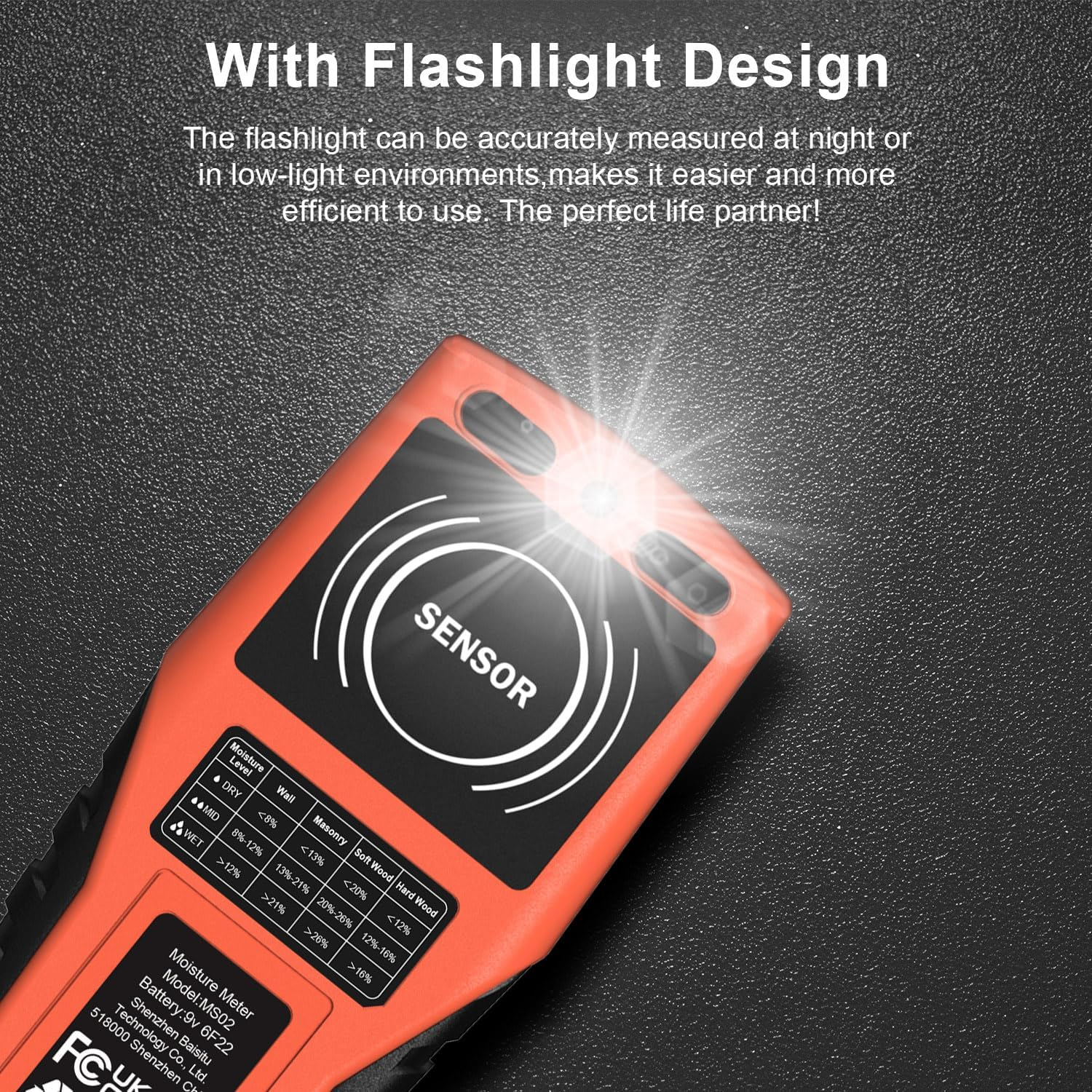 Pinless Moisture Meter MS02 Non-Destructive Wood Moisture Meter Detector with Large LCD Display, Batteries, 4 Modes for Wood, Firewood,Walls,Building Materials