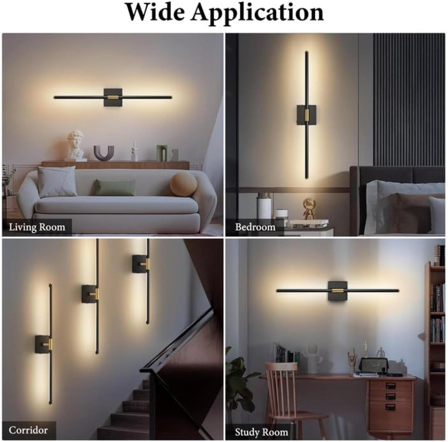 Battery Operated Wall Sconces with Remote Control,Wall Sconces Set of 2,3000K-6000K LED Wireless Wall Light for Bedroom, Hallway, Wall, 360&deg;Rotate,28.3 Inch, 2 Pack (Black) image number 1