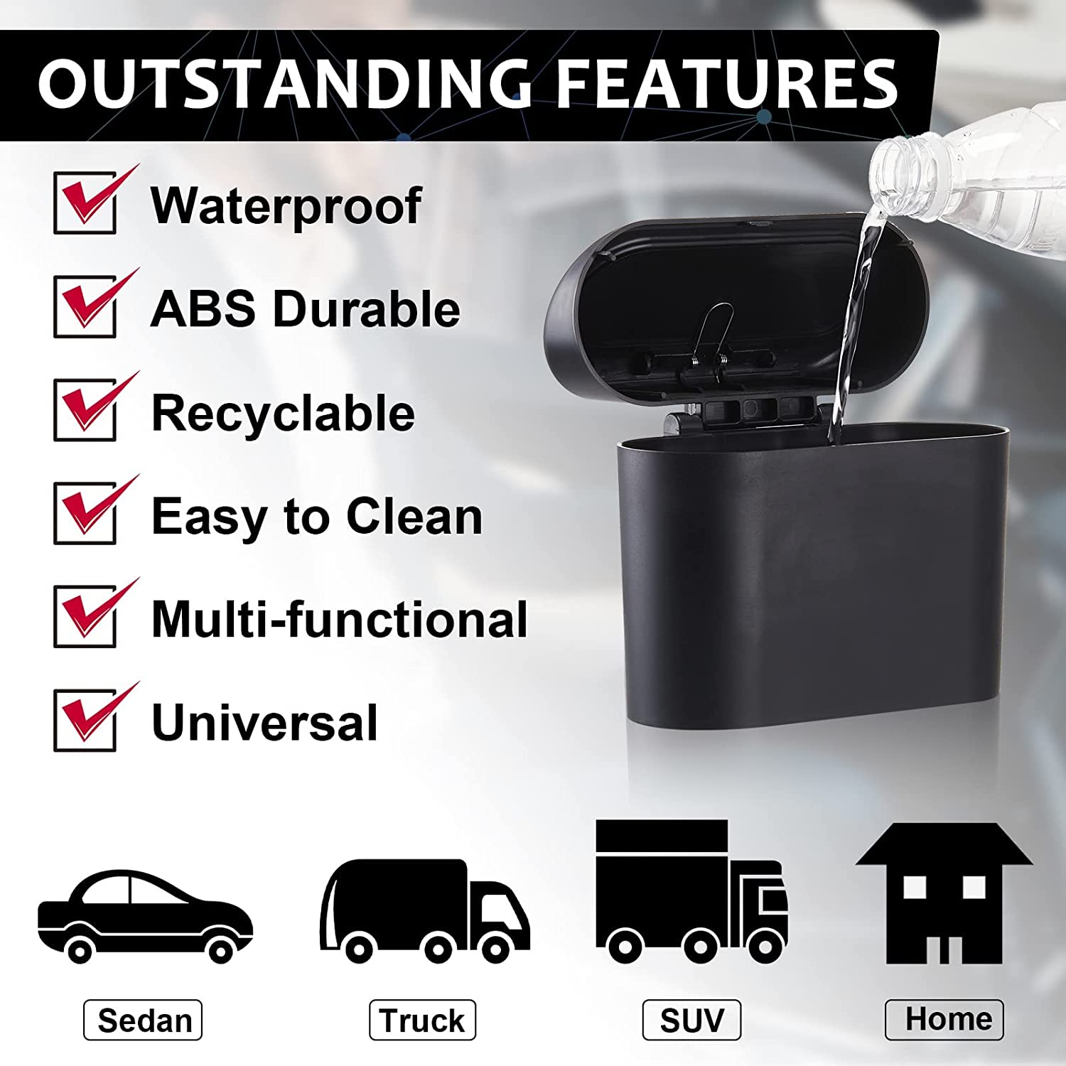 2-Pack Car Trash Can with Lid, Hanging Mini Vehicle Bin, 210 Trash Bags, 4 Headrest Hooks, Dustbin Garbage Organizer for Home Office