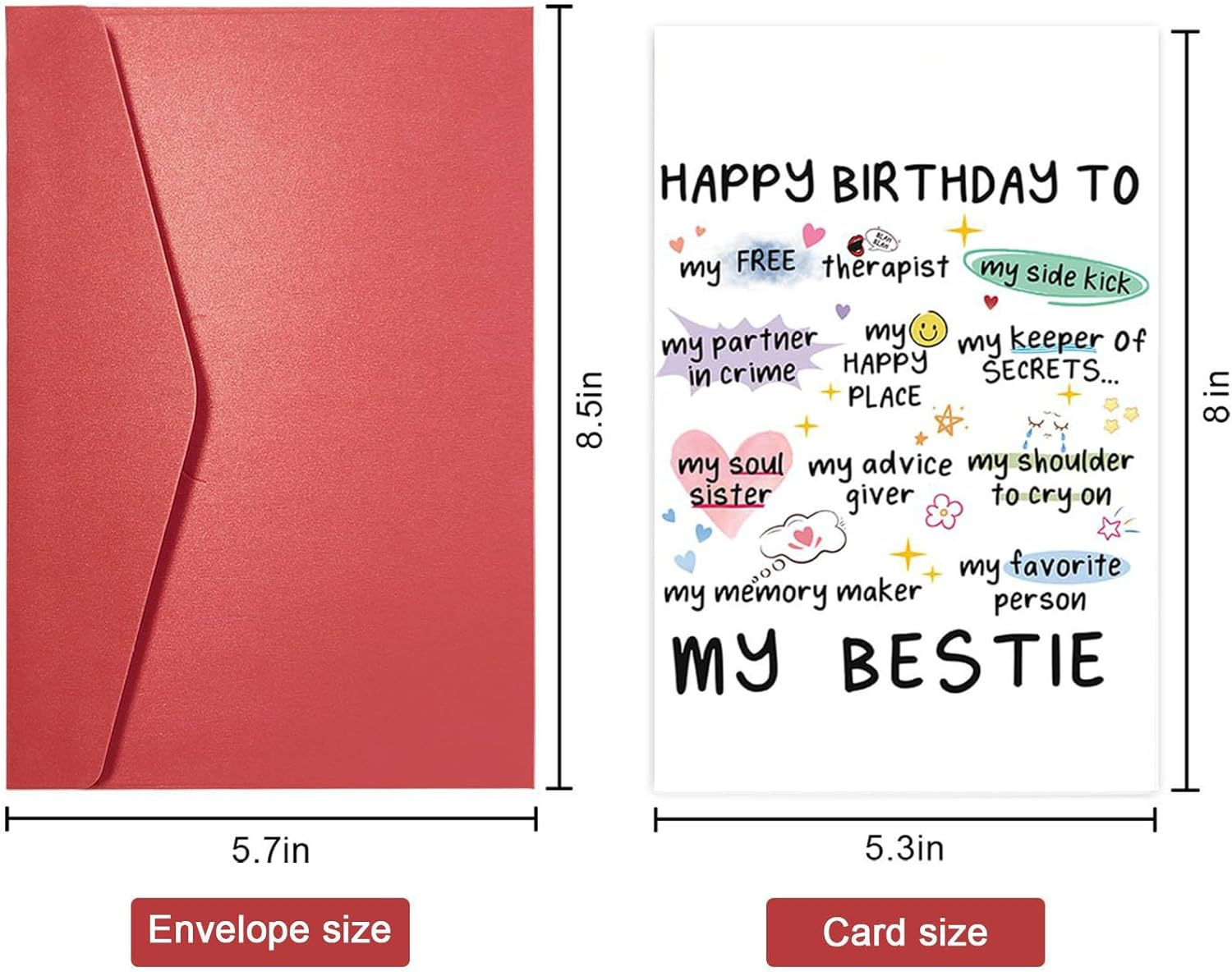 Funny Birthday Card for My Bestie, Perfect Happy Birthday Gifts for Sister & Best Friend, Her, Women, Heartwarming Words and Cute Pattern- Blank Inside image number 2