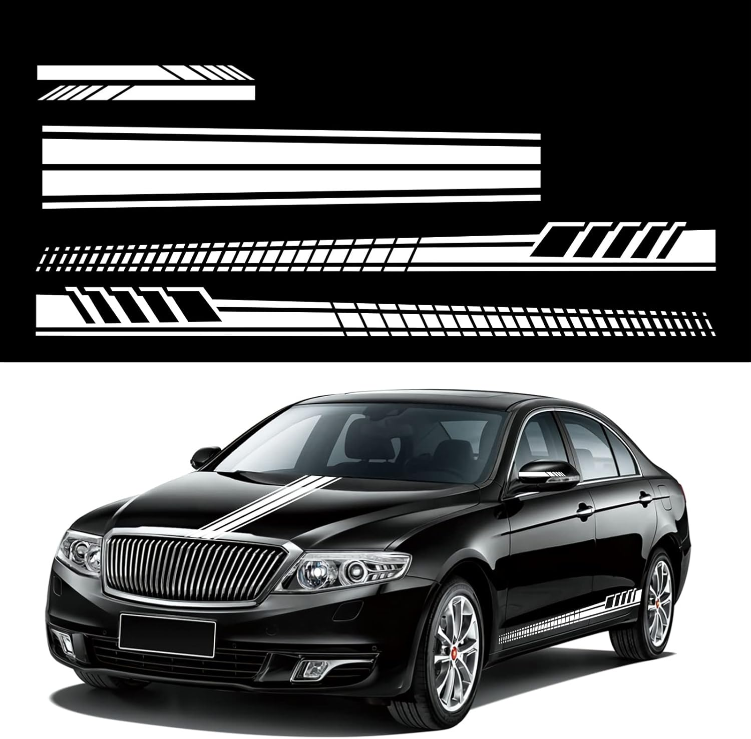 5PCS Car Hood Door Rear View Mirror Stripe Sticker for Car Racing Sports Body Side Skirt Stripe Decal Universal Vinyl Decoration for Car SUV Off-Road Vehicles(Black) - Red image number 6