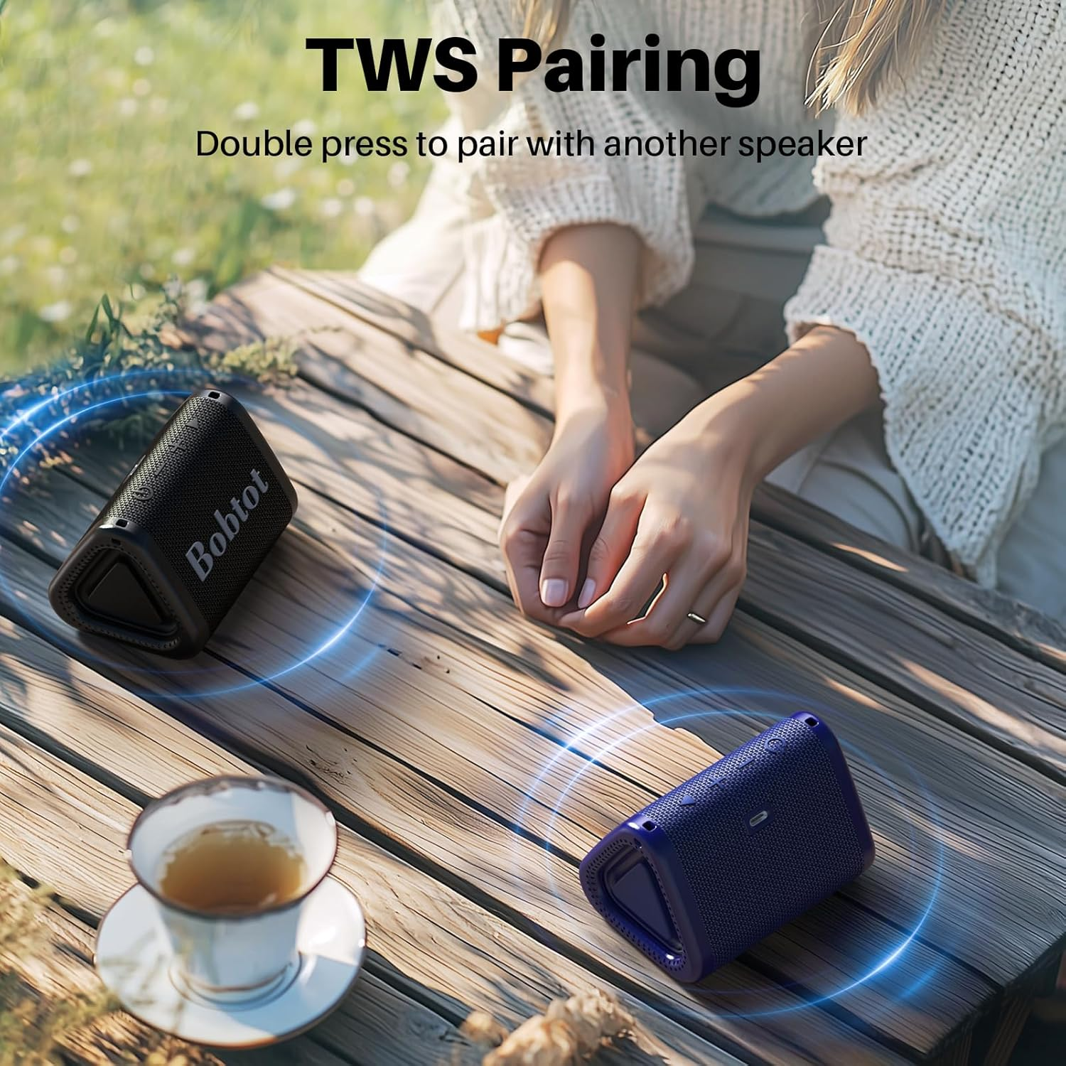 Bobtot Portable Bluetooth Speaker Wireless, IPX7 Small Shower Speaker Waterproof, 15H Playing Time, Loud and Stereo Sound with Bass, TWS Pairing for Party, Camping, Travel, Black image number 1