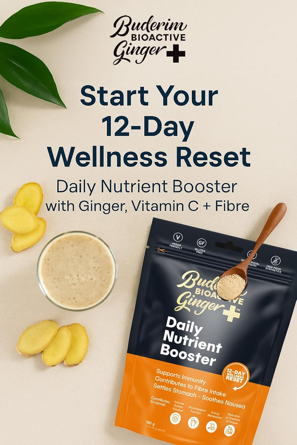 Buderim Ginger+ Bioactive Daily Nutrient Booster G/F 180G image number 1