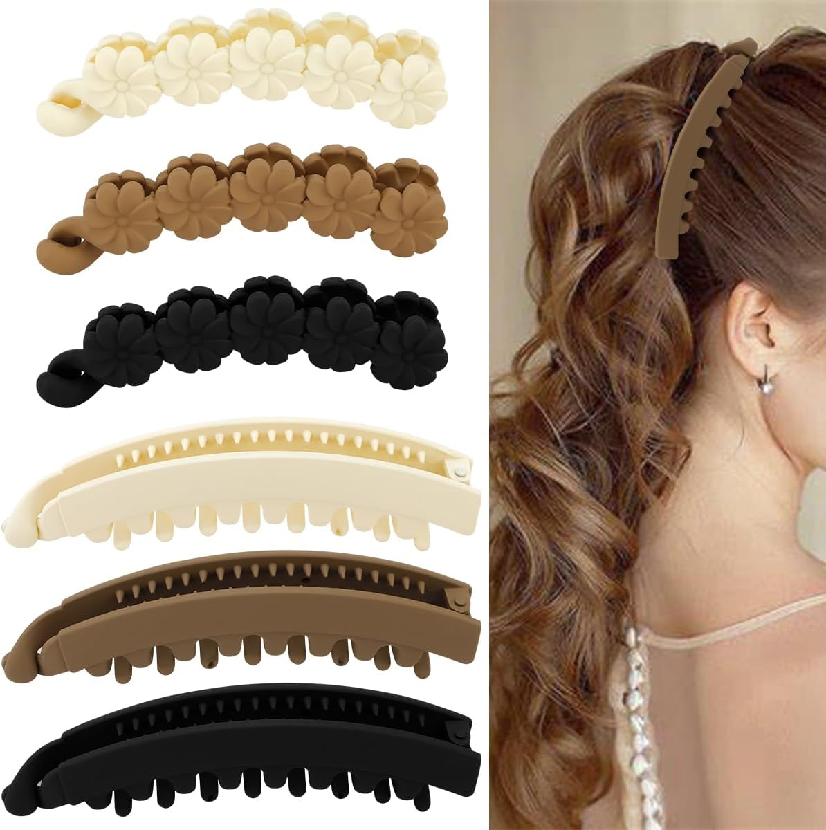 Hapdoo Hair Clips, 6PCS 5.1 Inch Hollow-Out Chain Banana Clips for Thick Hair, Matte Strong Hold Ponytail Bun Holder, Hair Jaw Clips Barrettes Styling Accessories for Women Girls