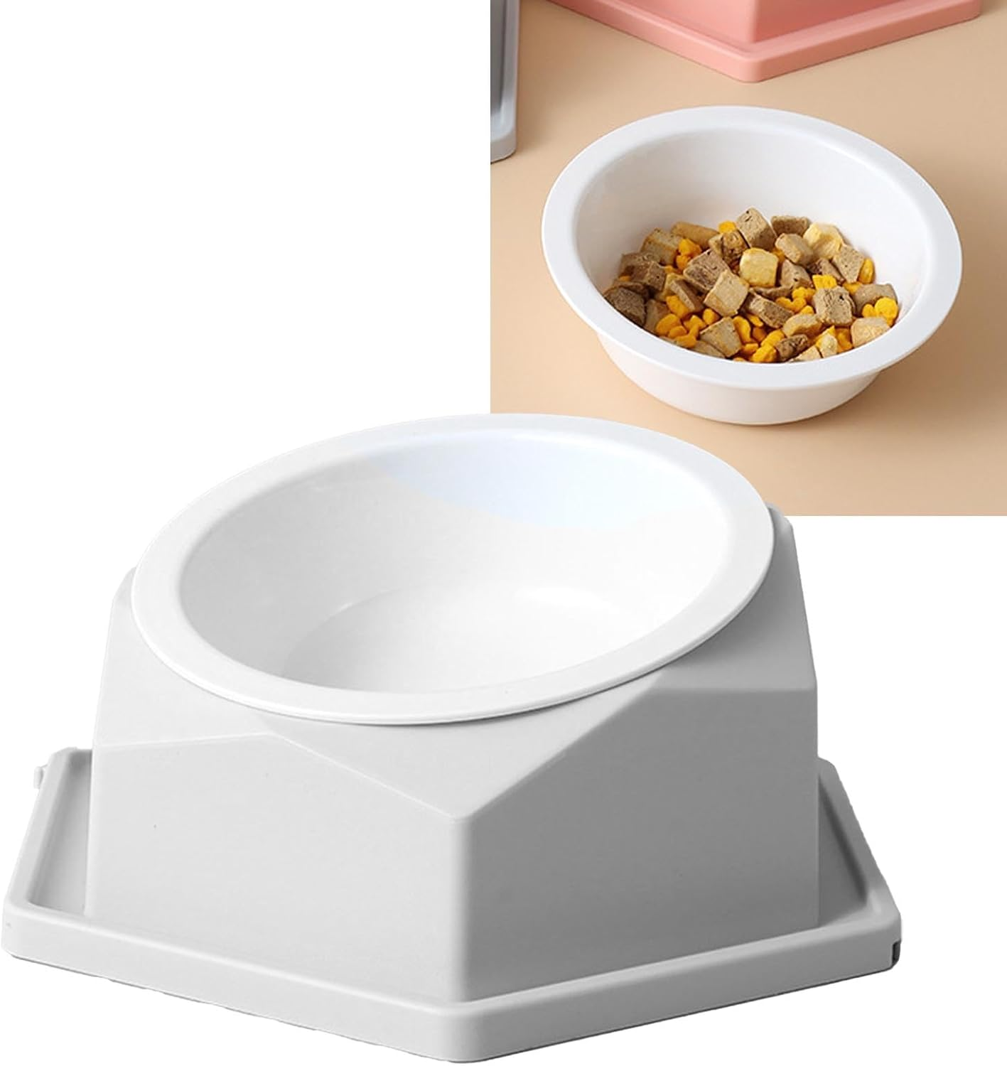 Basics Pet Food Bowl, Raised Cats Bowl Plastic Tilted Elevated Spill Proof Hexagonal Pet Food Bowl, Pet Feeder Bowls for Puppy Medium Dogs Cats /286 (Color : Gray)