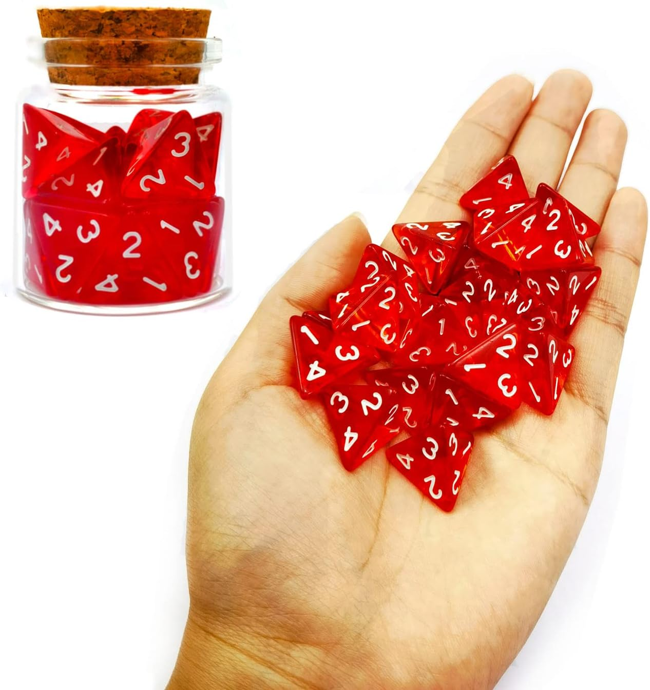 Bescon Standard Sized Transparent Red D4 Dice 20Pcs Healing Potion Bottle, 20Pcs D4 Health Potion Dungeons and Dragons Accessory image number 1