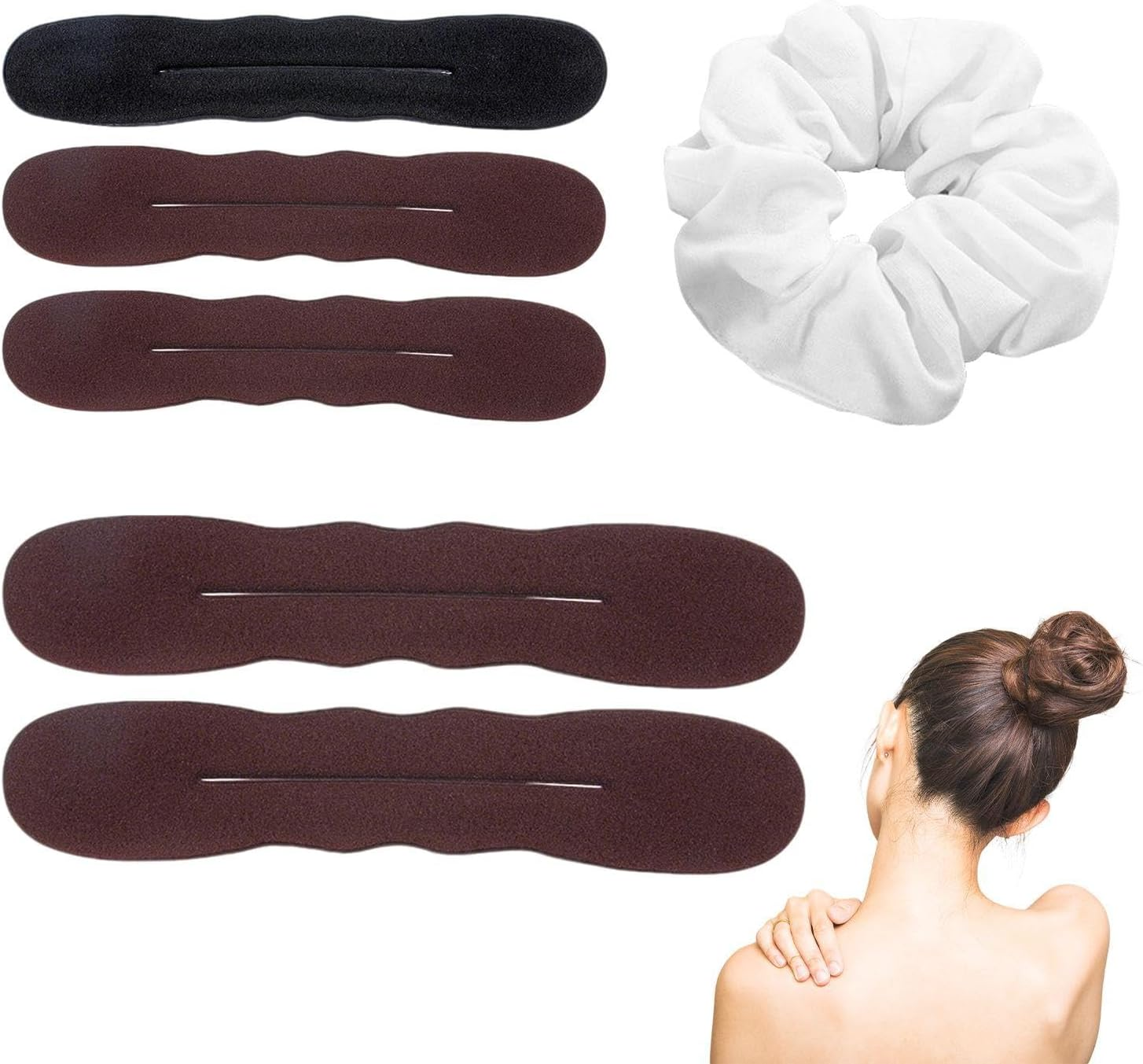 5 Hair Pins and 1 Elastic Hair Ring, Hairstyle Making Tool, Creative Portable Hair Brown image number 4