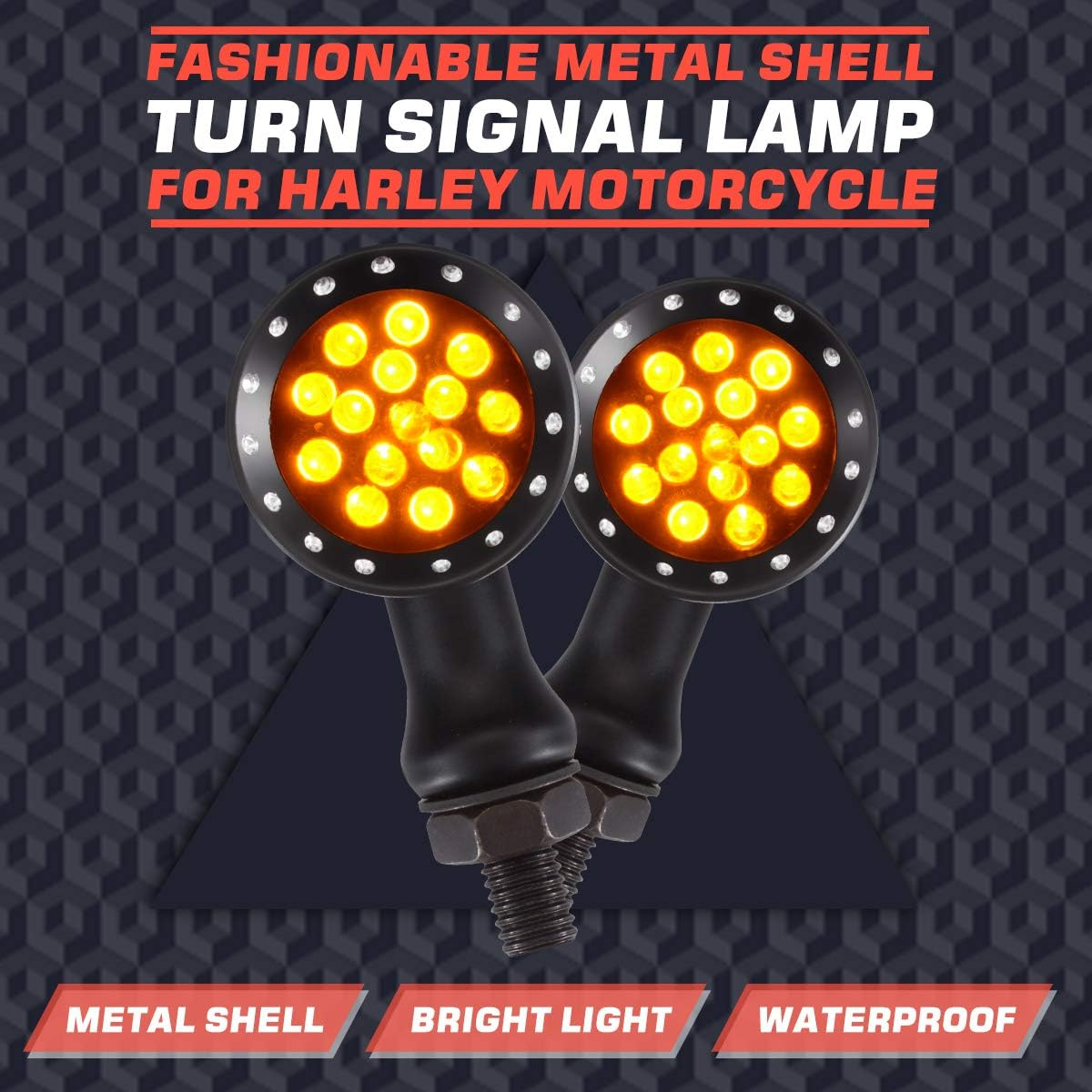 Katur Motorcycle Black Bullet Front Rear Turn Signal Fog Light Indicators Stop Light for Harley Motorcycle Cruiser Chopper Bobber - 2Pcs Amber image number 4