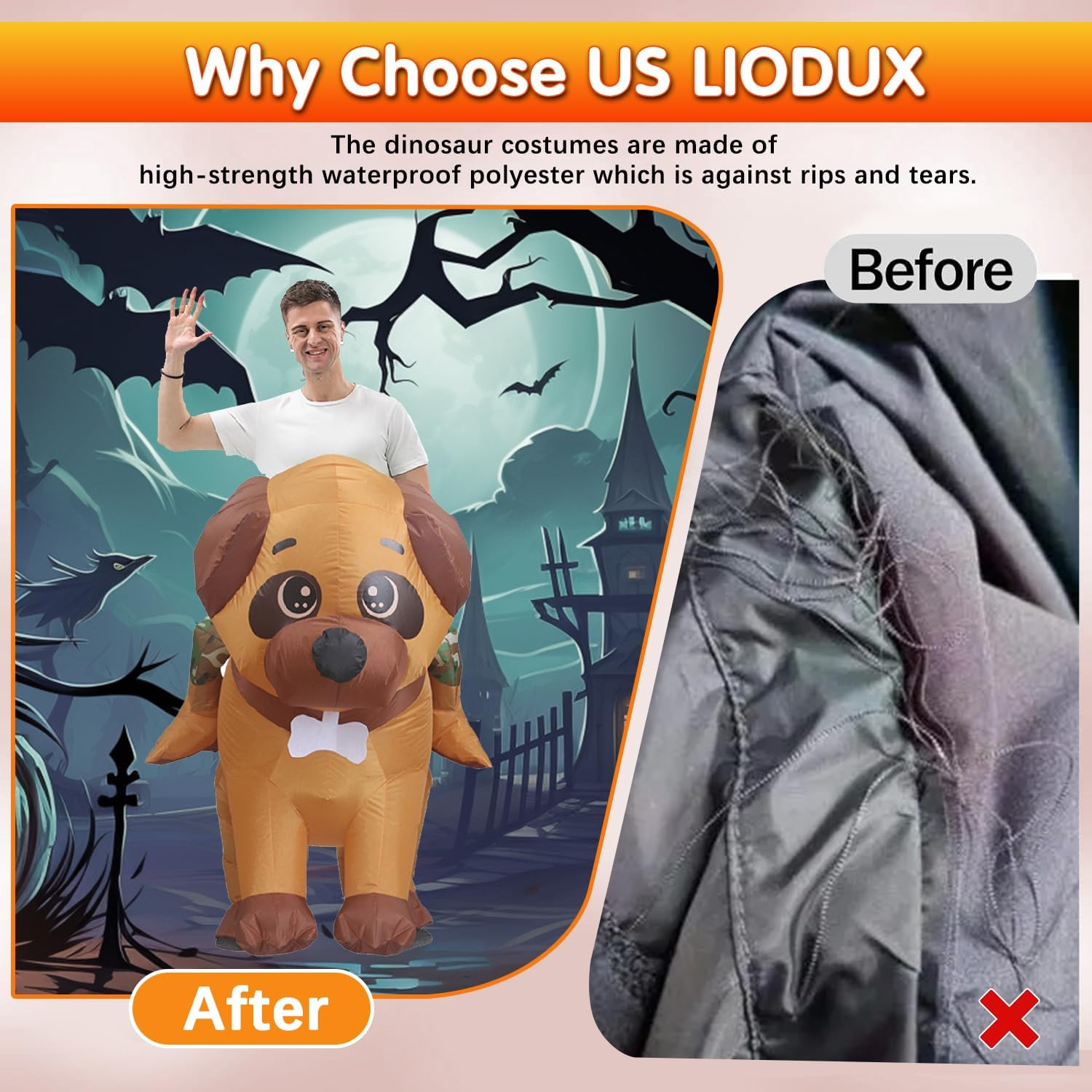 LIODUX Inflatable Costume Adult, Halloween Blow up Costumes for Adults Ride on Costume, T-Rex, Velociraptor, Dinosaur Dress Air Blow-Up Deluxe Costumes for Halloween Cosplay Party image number 4