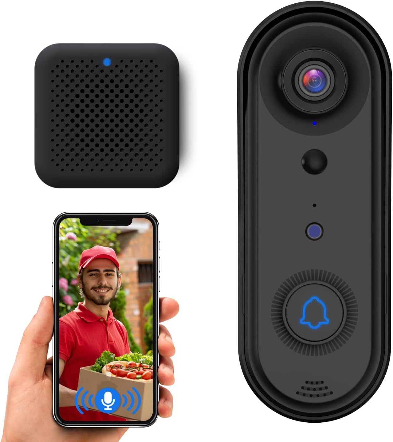 Wireless 1080P Video Doorbell, 2.4Ghz Wifi Home Doorbell Camera with Indoor Chime, IP65 Waterproof, Two-Way Audio image number 3