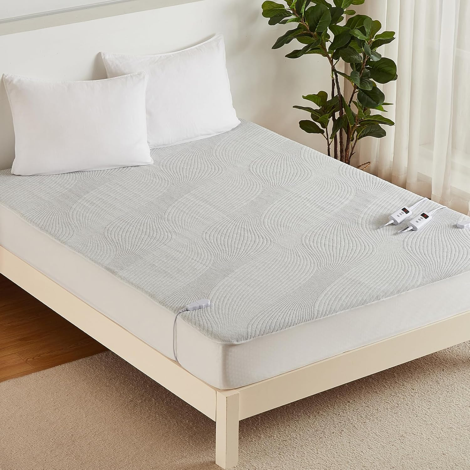 Dual Control Electric Blanket Queen 150X200Cm, Breathable Air-Layer Heated Underblanket with 10 Heat Level & 9 Hours Auto Off, Fully Fitted Heating Mattress Pad with Overheat Protection, Light Grey image number 6