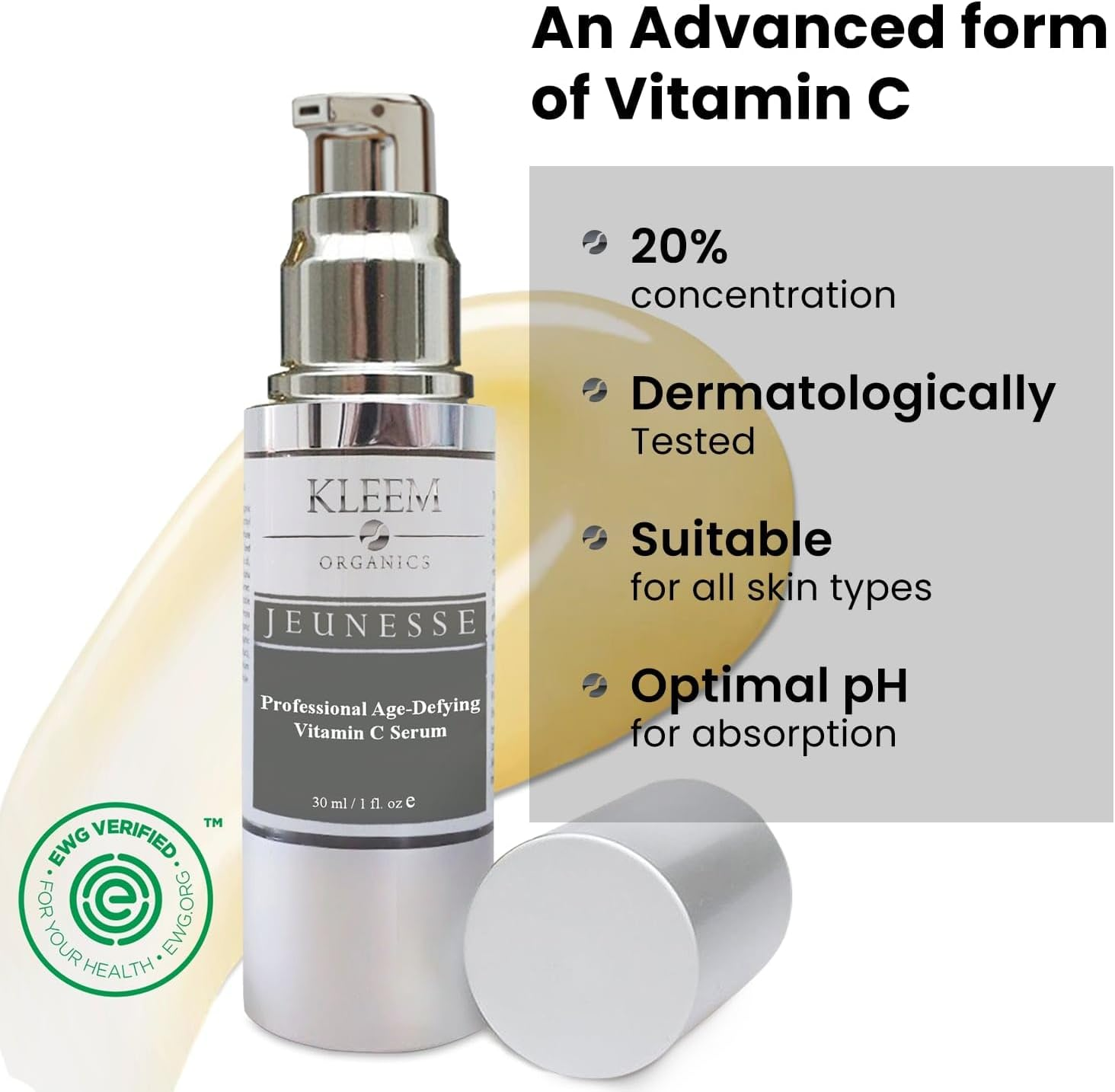 KLEEM Organics Vitamin C Serum for Face with Hyaluronic Acid & Vitamin E &ndash; Hydrating Antioxidant Facial Serum for Daily Skincare, Lightweight for All Skin Types, 30Ml image number 1