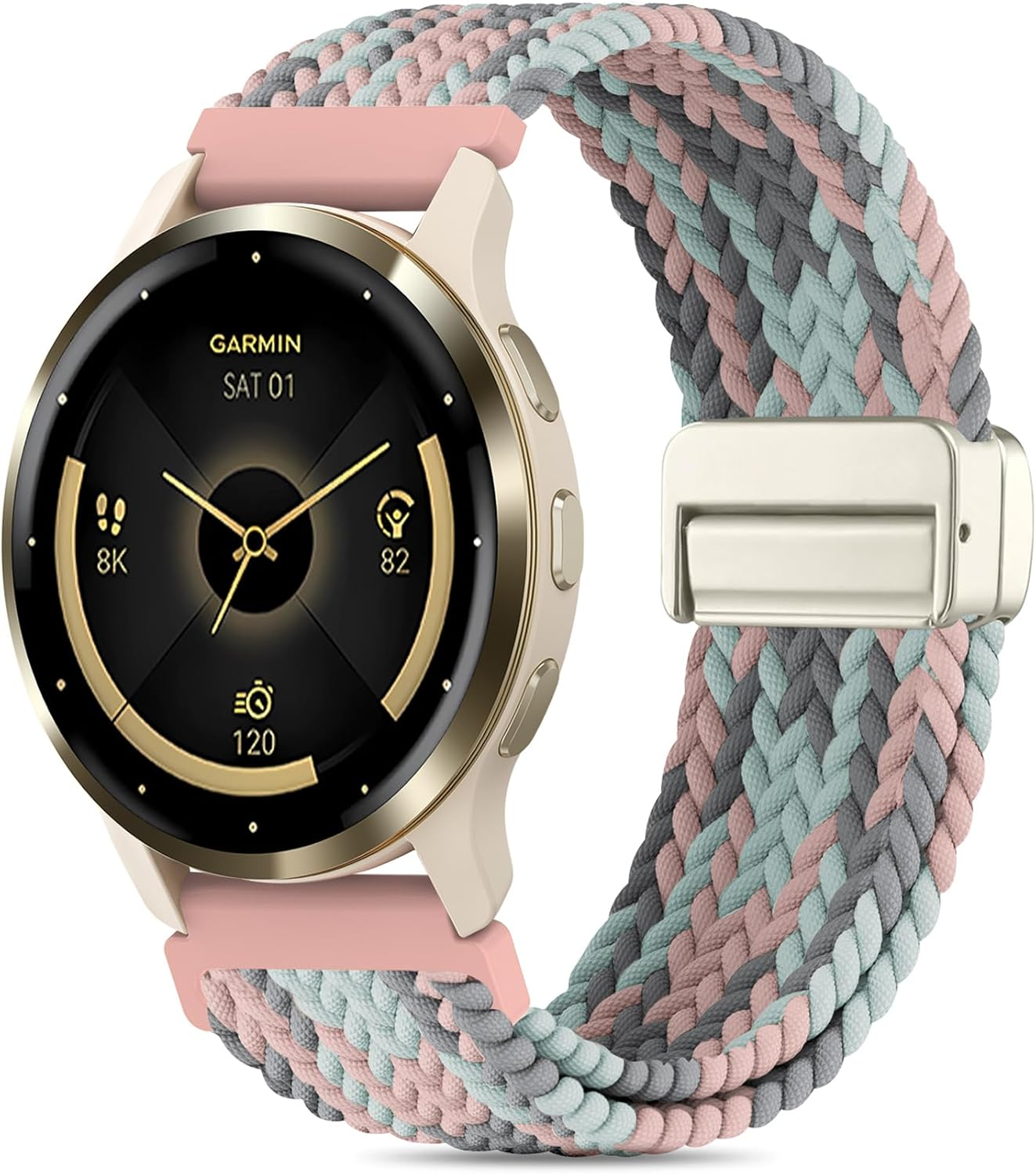 22Mm Magnetic Braided Watch Band Compatible with Garmin Venu 3/Venu 2/Venu 4 45Mm/Vivoactive 4/Forerunner 570 47Mm/265/255/255 Music,Quick Release Elastic Nylon Soft Sport Stretchy Strap