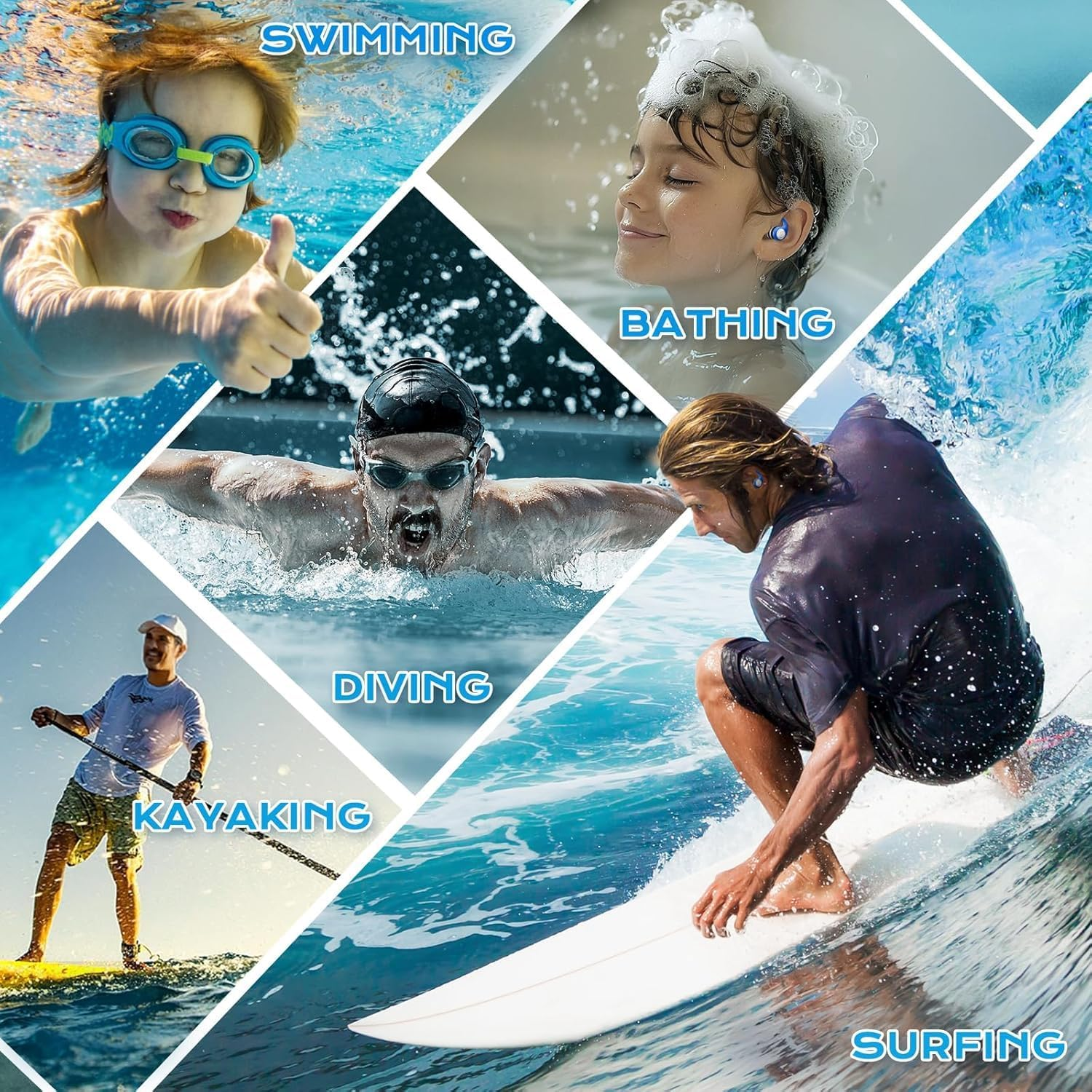 3 Pairs Swimming Ear Plugs for Adults，Silicone Waterproof Reusable Swim Earplugs for Swimming, Surfing, Showering，Water Sports and Swimming Ear Plugs. (Black + Green + Gray, Adults & Teens)