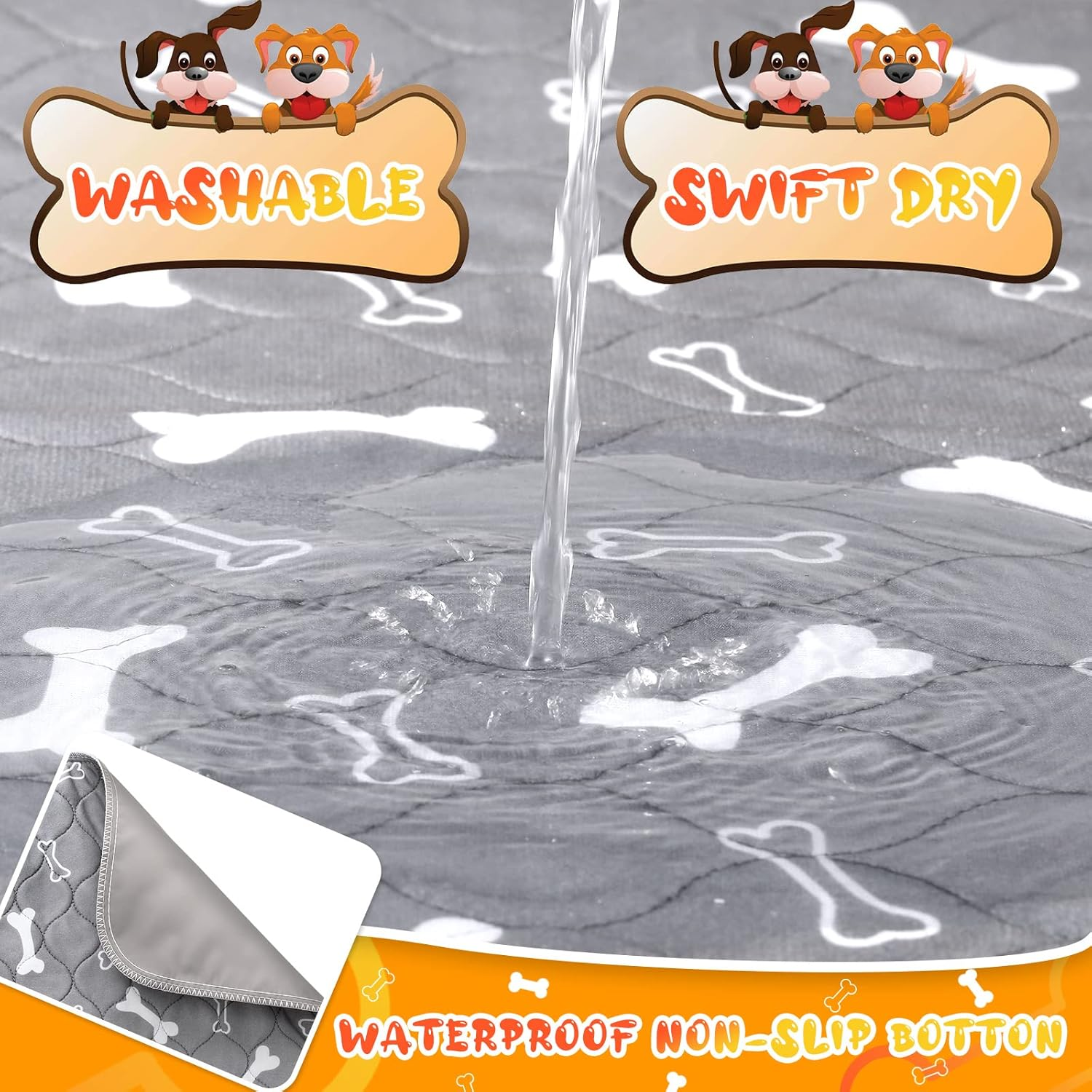 Namalu 6 Pieces Washable Pee Pads Reusable Pee Pads Absorbent Layered Waterproof Mat Cloth Whelping Pad Potty for Home Travel Crate Training Pad, Easy to Clean(Grey, 16 X 24 Inch) image number 2