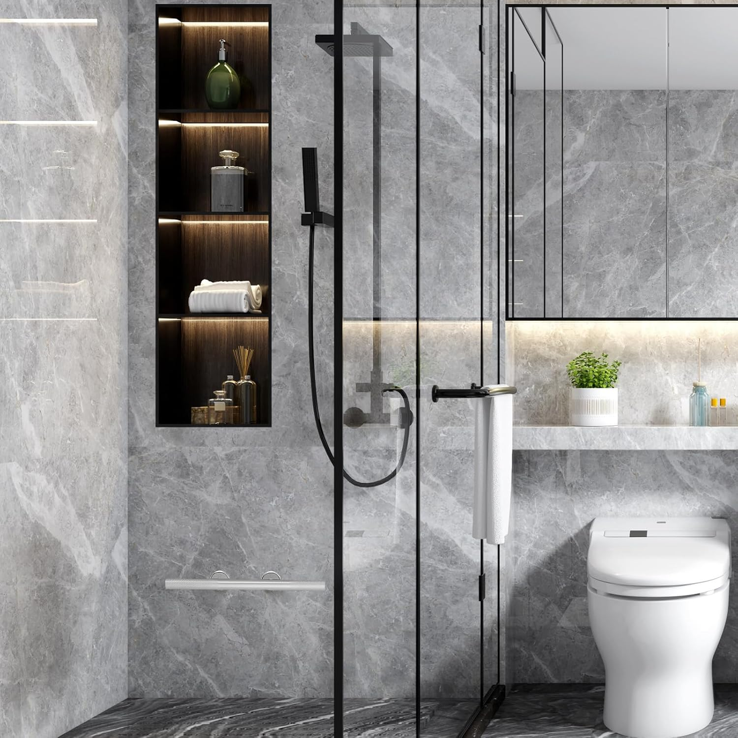 BWE Shower Foot Rest Brushed Nickel Wall Mount Shower Footrest for Shaving Legs Brass Bar Shower Step Foot Ledge Anti-Slip Shower Foot Ledge image number 1