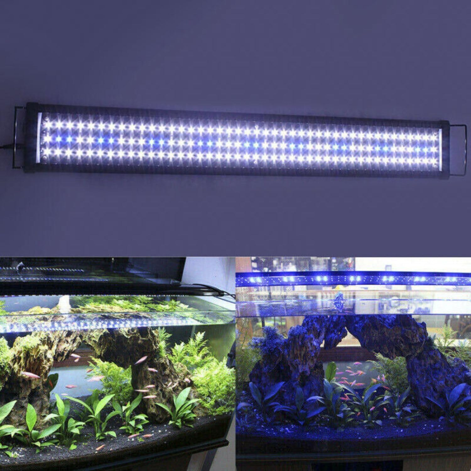Leona Co 30/45/60/90Cm LED Aquarium Light for Fish Tank, Adjustable Brightness, Natural Multi-Color Light with Extendable Brackets for Freshwater (90-120CM Tank)
