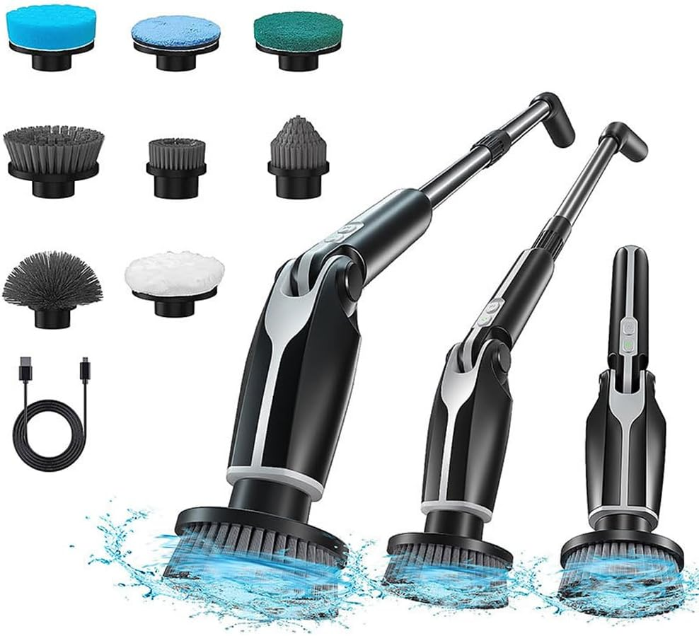 Electric Spin Scrubber, Cordless Cleaning Brush with 8 Replaceable Drill Brush Heads,Waterproof Shower Scrubber with Telescopic Handle for Tub Shower Tile Floor image number 1
