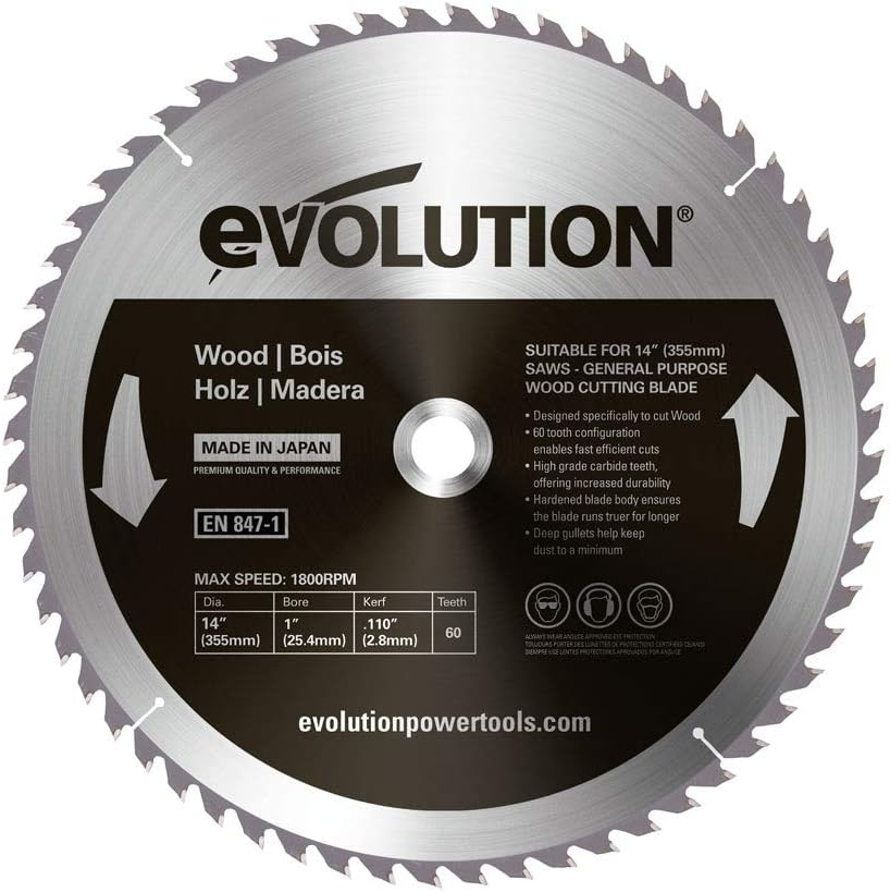Evolution Power Tools 66TBLADE Blade for Cutting Mild Steel, for Circular and Chop Saws, Carbide-Tipped TCT Blade for Cold Metal Cutting, 66 Teeth, 355 Mm