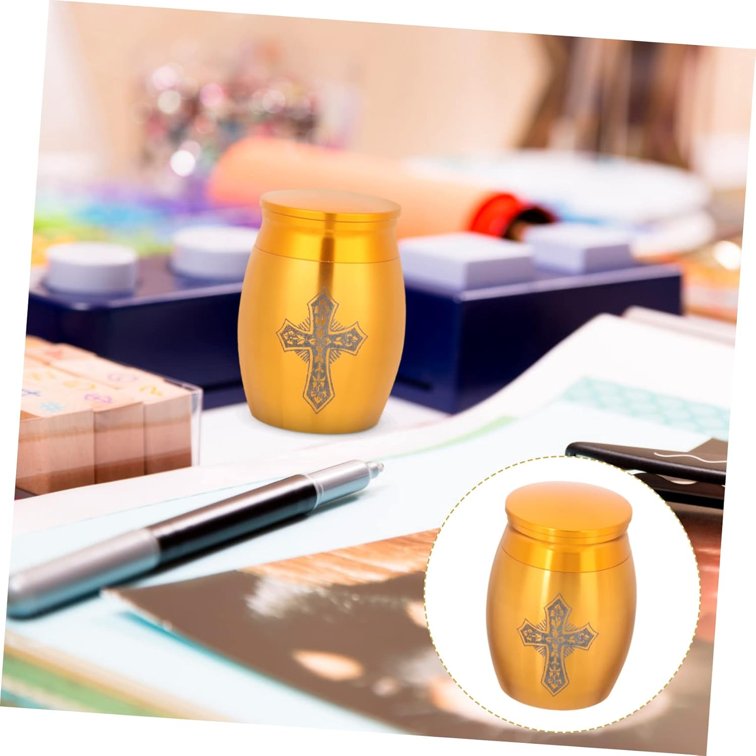 Urn Can Ornaments Stainless Steel Cross Memorial Urn for Human Ashes Keepsake Cremation Funeral for Adult Male Ashes Garden Decoration image number 1