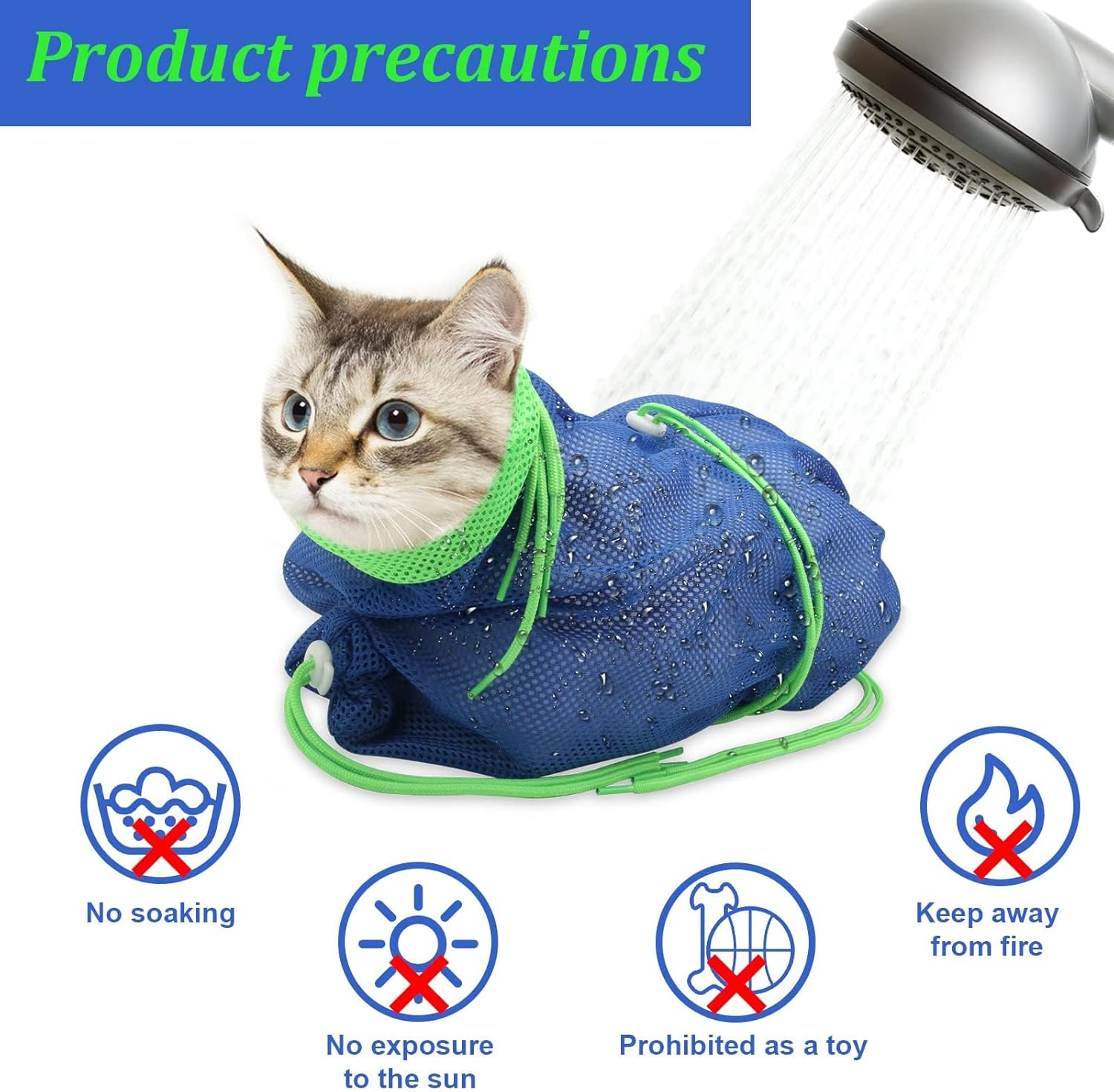 MJIYSGS Cat Bathing Bag, Breathable Mesh Anti-Scratch Adjustable, Polyester Soft for Nail Trimming,Bathing,Grooming (Blue-Green) image number 3