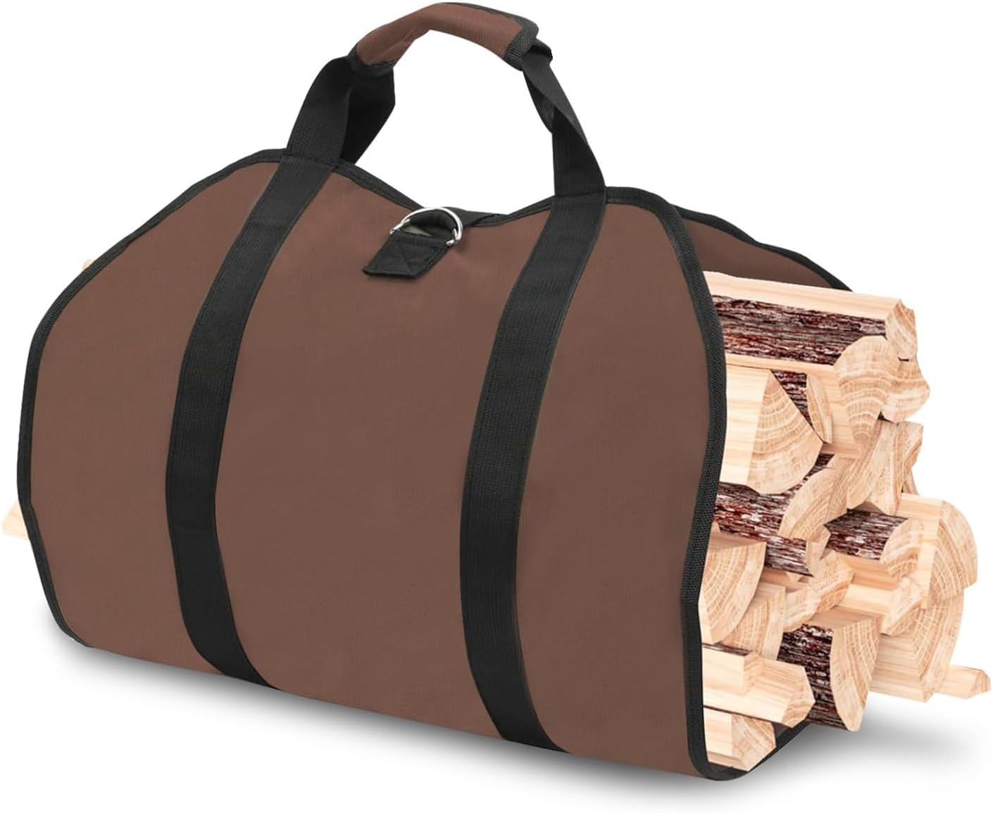 Heavy Duty Firewood Carrier Bag Large Waterproof Oxford Fabric Storage for Logs, Portable with Handles for Indoor Fireplace & Outdoor Camping, Durable Firewood Transport (Brown) image number 2