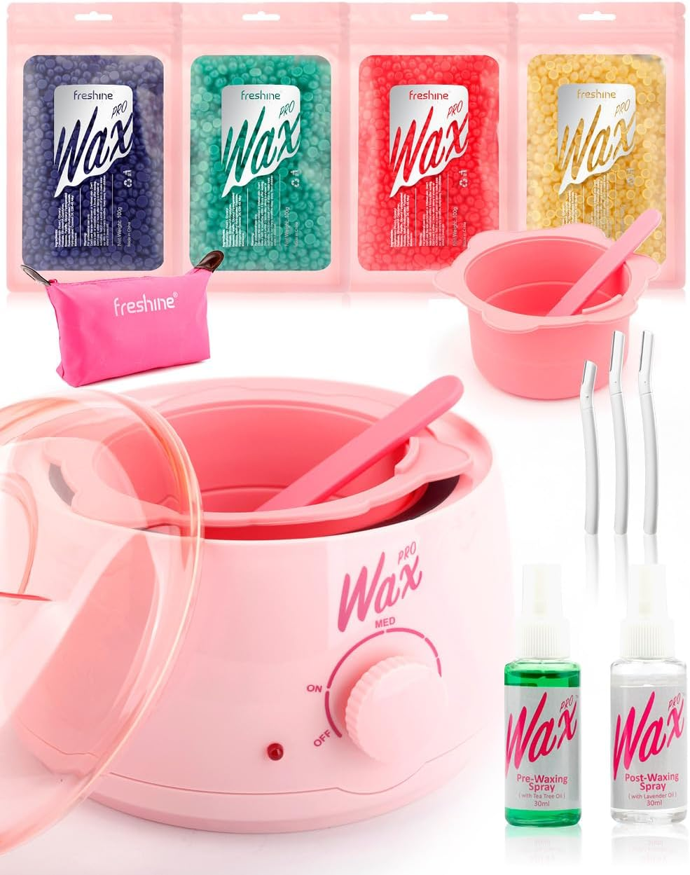 Freshine Pro Wax Pot Kit Wax Heater, Easy Waxing Kit, Hard Wax Beads Warmer with Silicone Liner, Paperless Hair Removal Depilatory for Eyebrow, Face, Body, and Leg Waxing for Home or Salon Use Pink (400G Liner Kit) image number 6