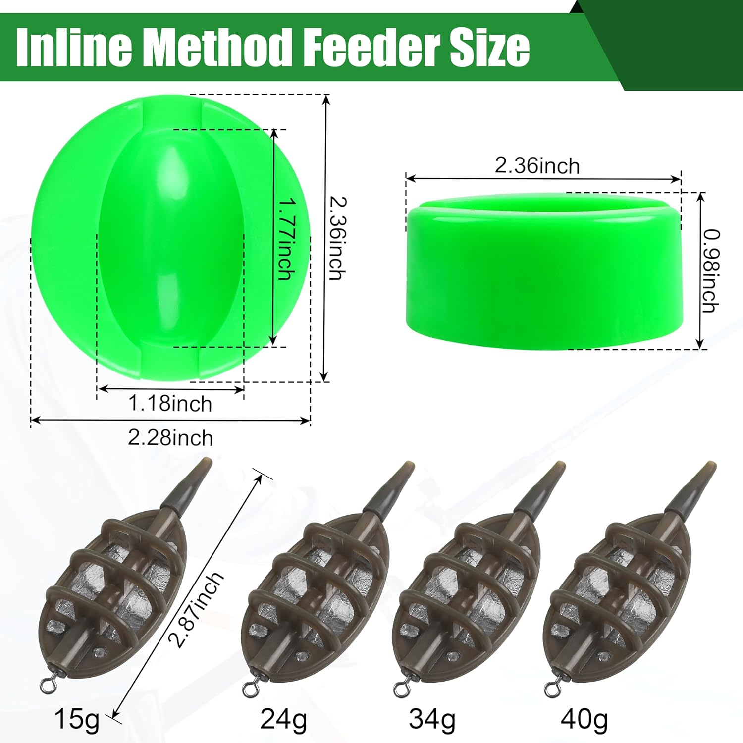OROOTL Fishing Inline Method Feeder Set, 15G-60G Inline Flat Method Feeder with Quick Release Moulds, Mould Set Carp Fishing Accessories for Bait Holder