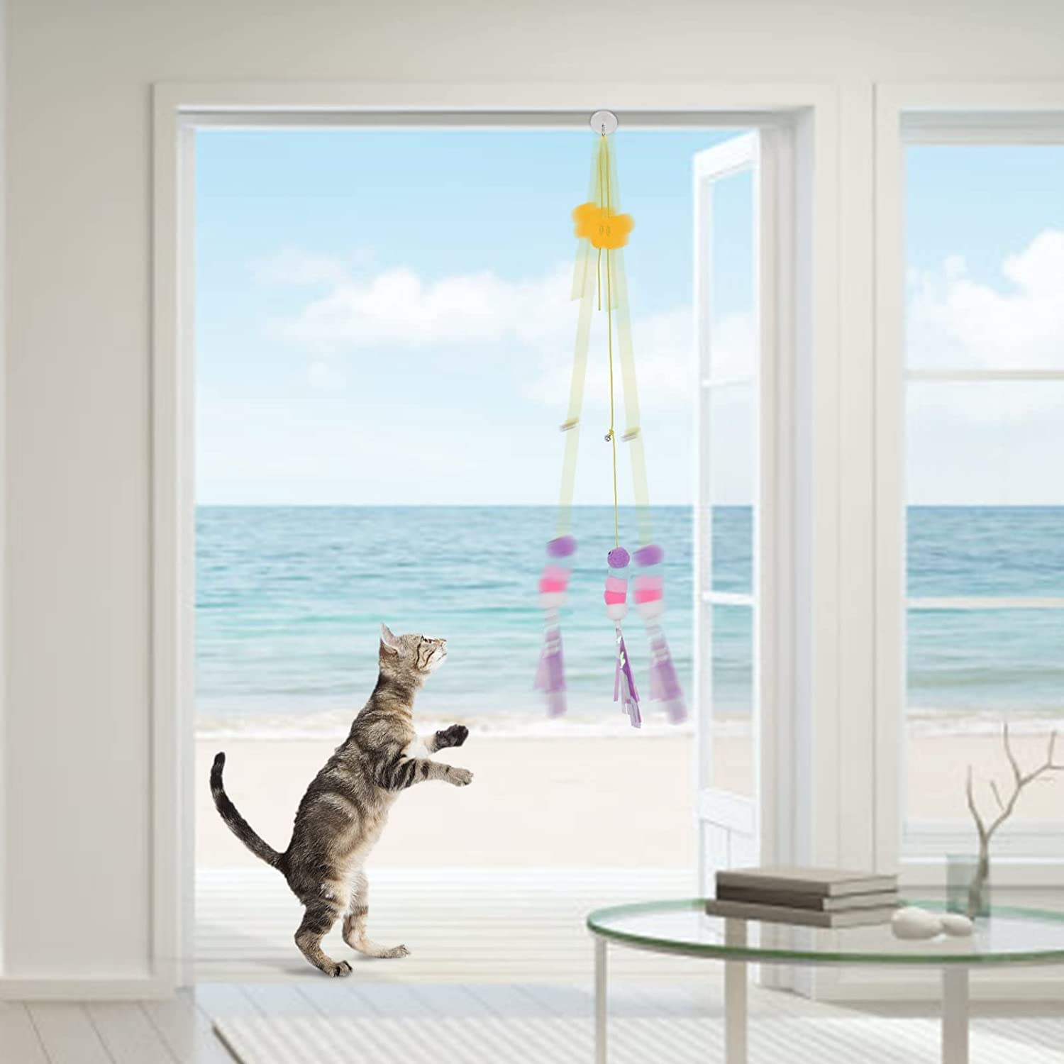 Cat Toys for over the Door, 5PCS Retractable Kitten Jump Exercise Toys, Hanging Cat Toys, Interactive Elastic Rope Cat Teasers, Catnip Feather Mice Kitten Play Chase Practice image number 2