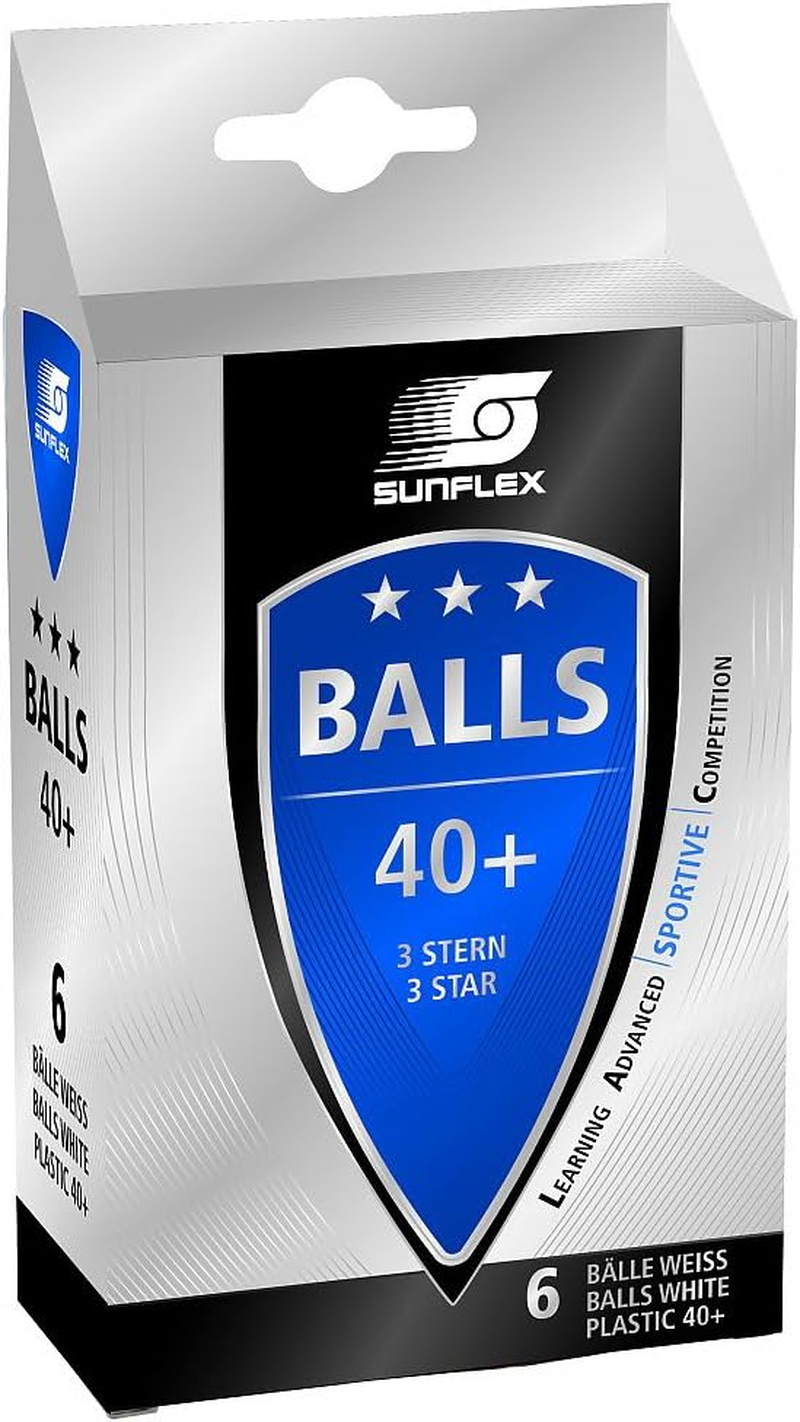 SUNFLEX 3 Star 40+Table Tennis Balls (Pack of 6), White, Plastic 40+ Balls for Tournament-Level Precision & Competitive Play