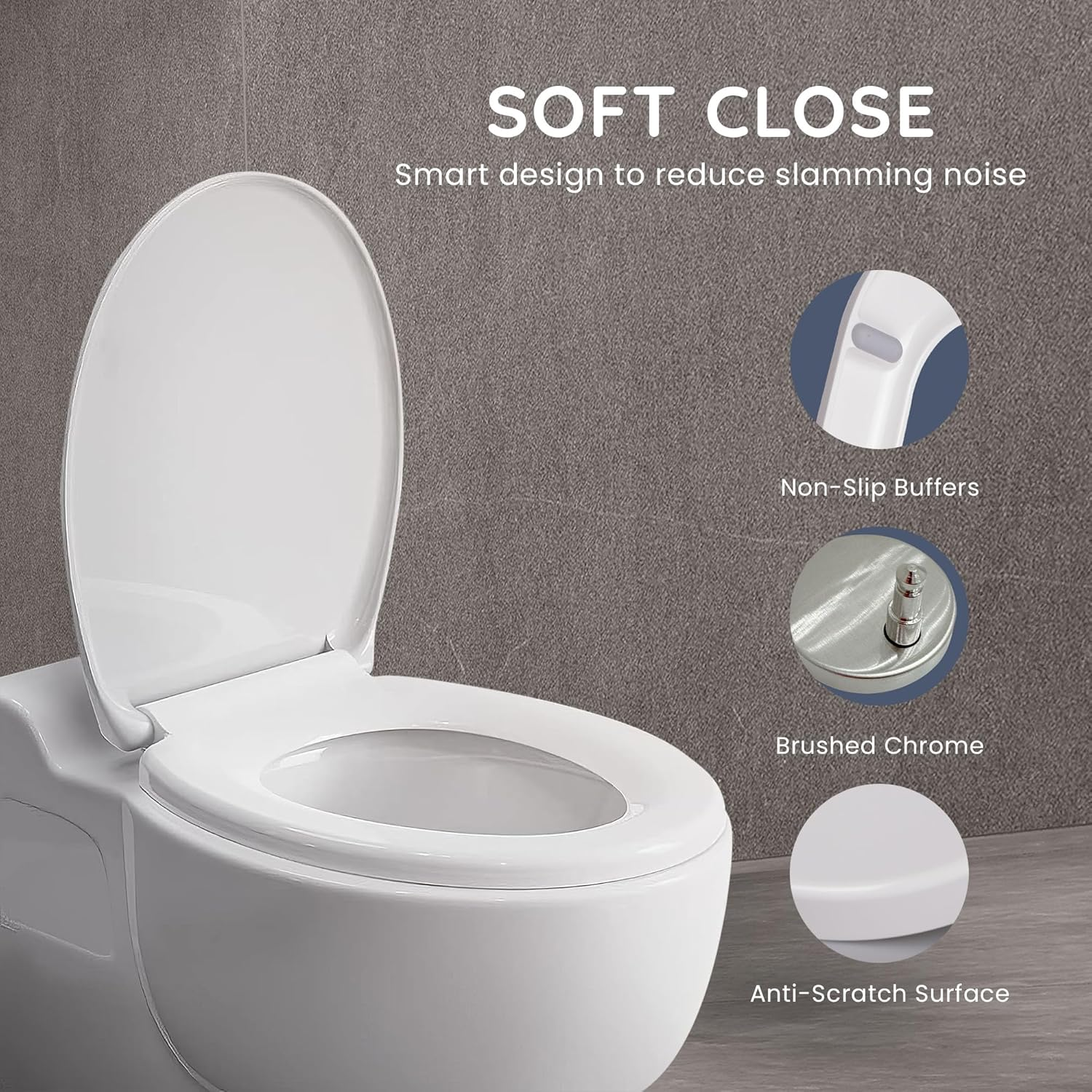CUQOO Oval Soft Close Toilet Seat - Quick Release Toilet Seat - O Shape Soft Close Toilet Seat White - Slow Close Toilet Seat with Adjustable Hinges (Classic Comfort) image number 2