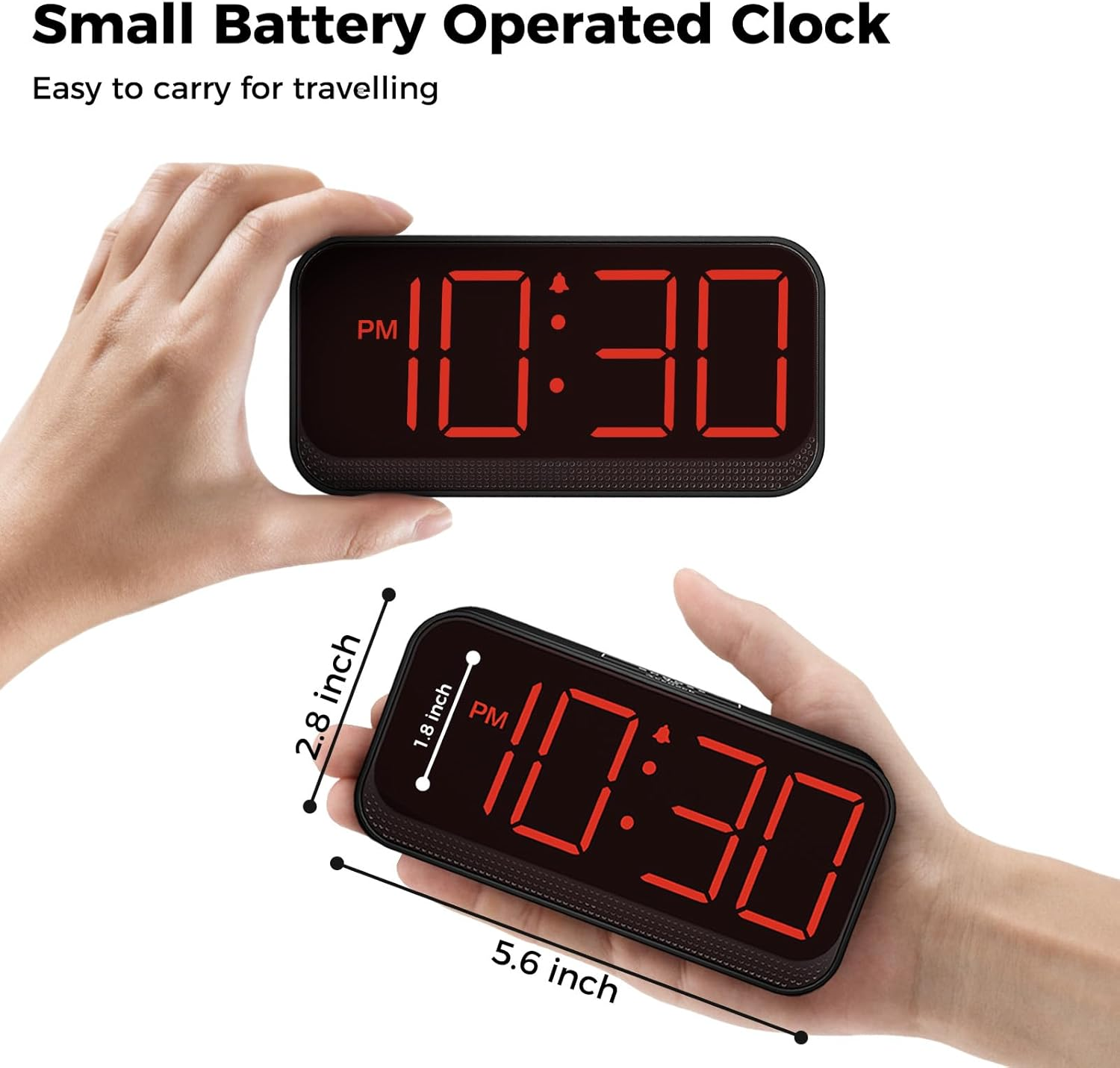Acedeck Battery Operated Digital Clock: Cordless Small Alarm Clock for Bedroom Travel - Large Numbers 4 Dimmers for All Ages Red Digits image number 5