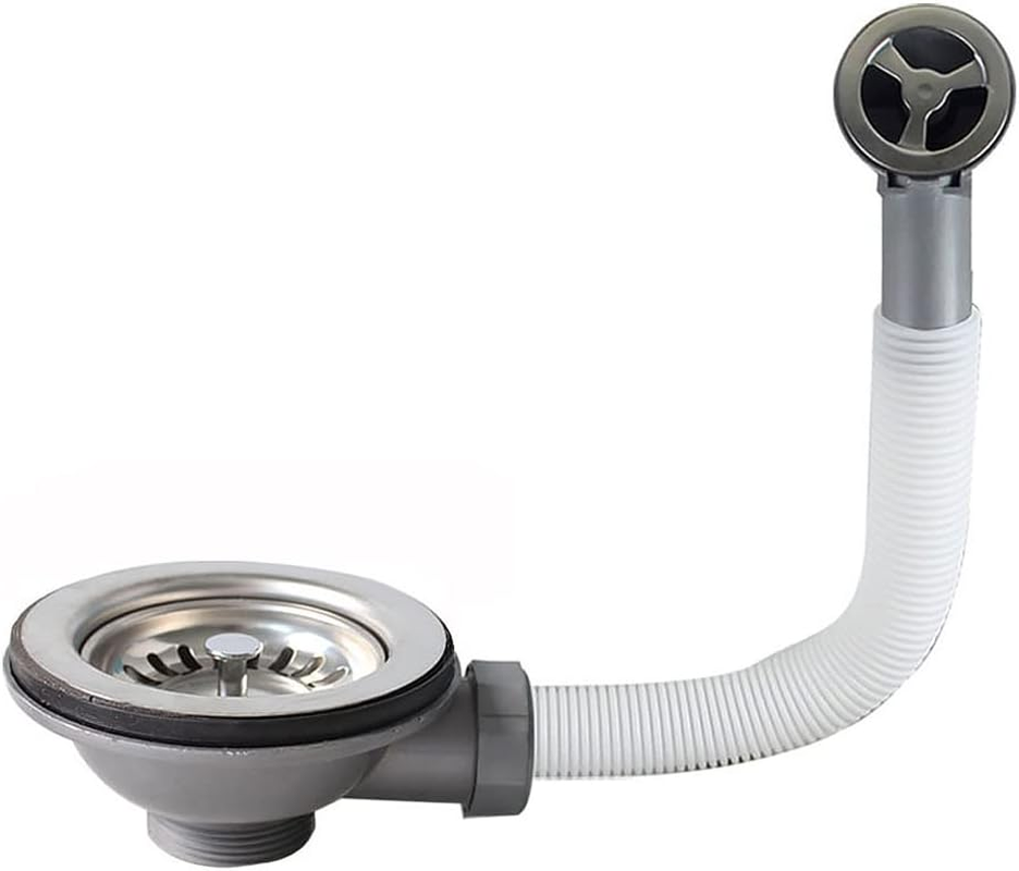 Kitchen Sink Collection, 114Mm Kitchen Stainless Steel Sink Drain Strainer Waste Plug with Square Overflow (Round)