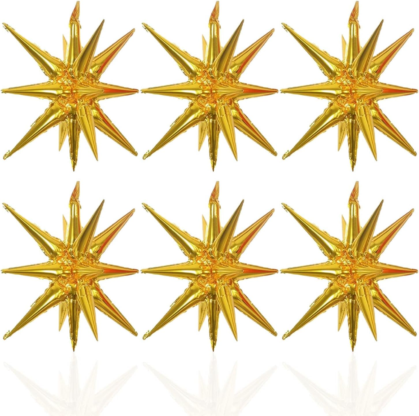 6 Pcs Rose Gold Star Foil Balloons One-Piece 14-Pointed Star Balloons 4D Starburst Cone Mylar Balloons 22Inch Christmas Birthday Wedding Wedding Anniversary Party Supplies(Rose Gold) image number 5