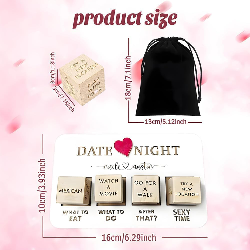 Date Night Dice for Couples, Fun Night Dating Decision Dice,Wooden Couple Dating Fun Dice, Love Dice, Food Decision Dice, Date Ideas for Couples,Gifts for Boyfriend-Girlfriend image number 2