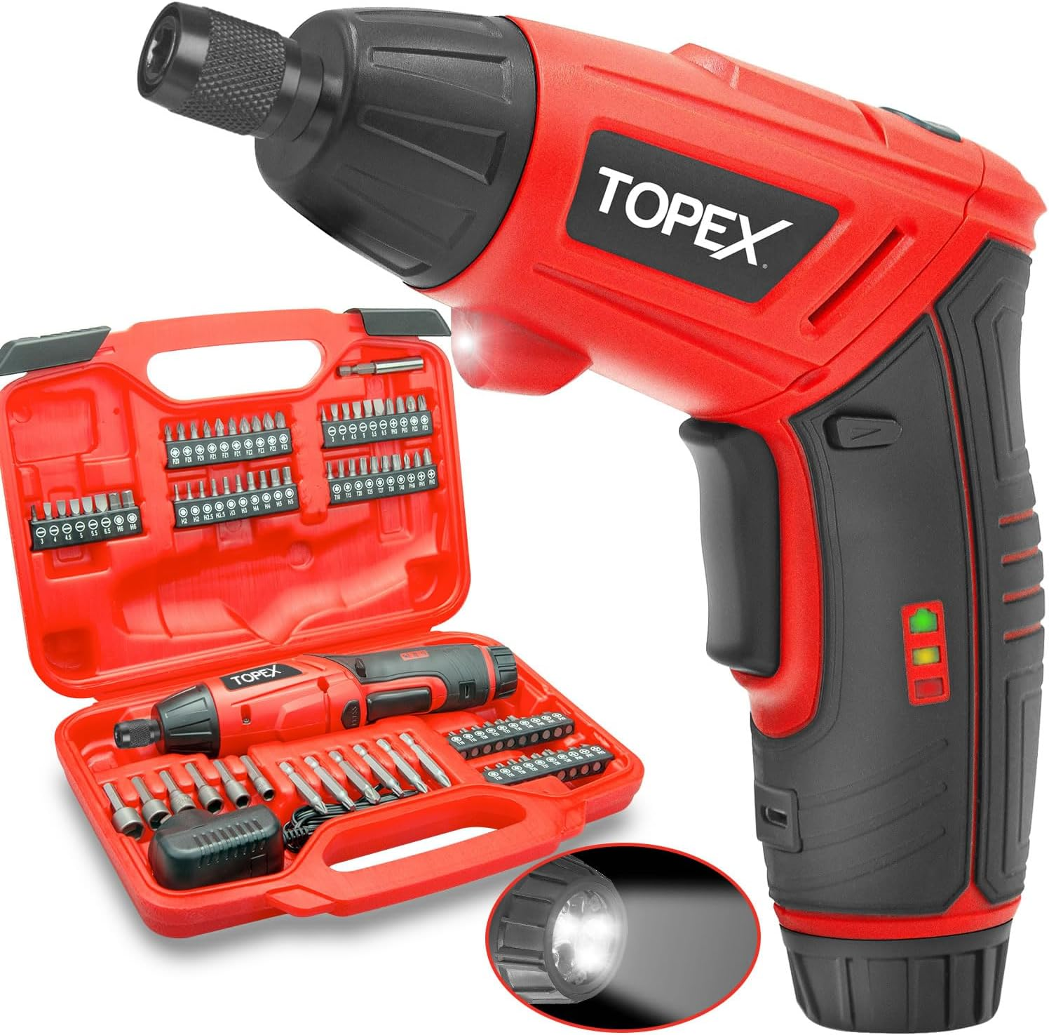 TOPEX 82 Piece Electric Screwdriver Set 4V Max Cordless Screwdriver Set CRV Screw Bits image number 3