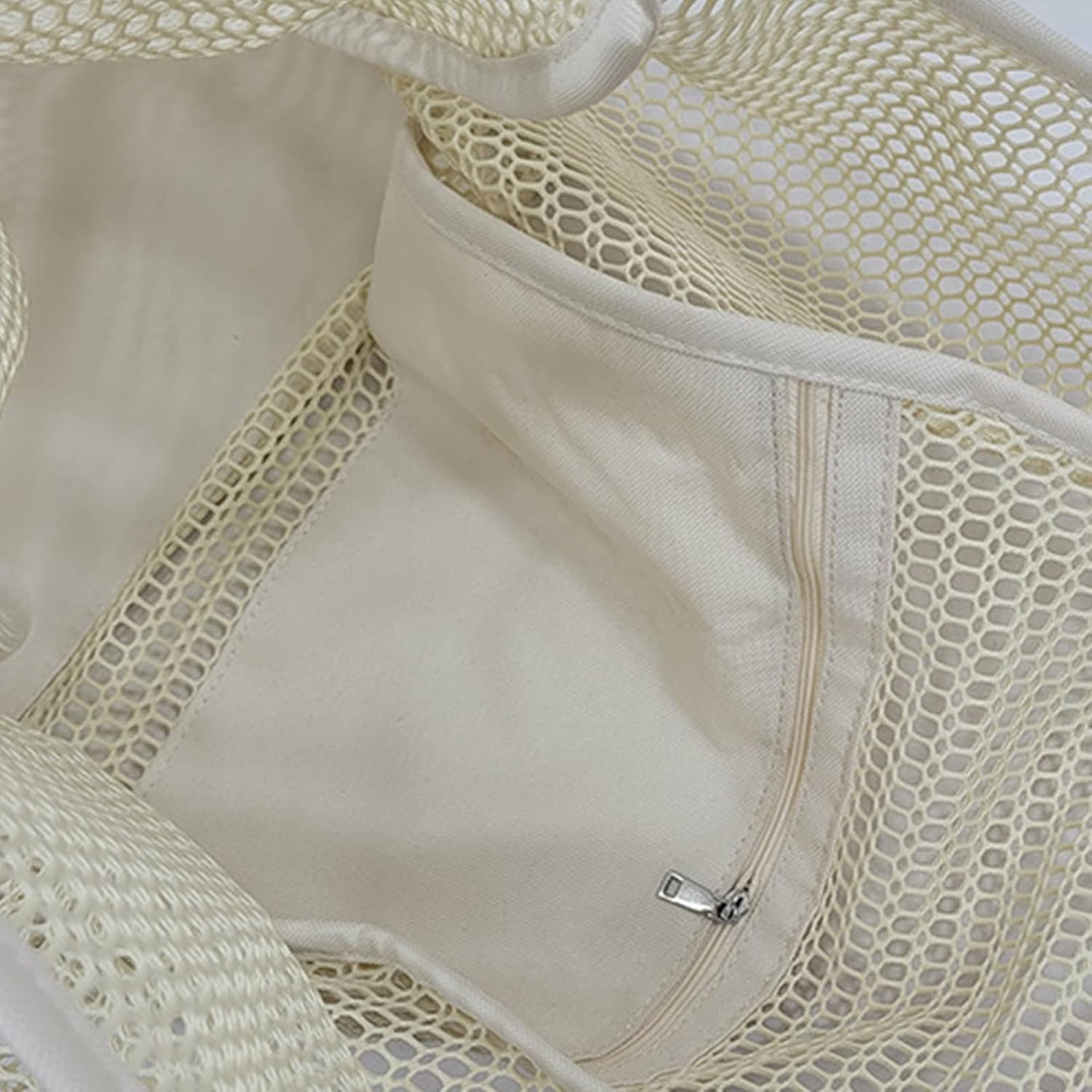 Large Mesh Beach Bag and Beach Bag Tote, Toy Tote Bag with Pockets Are Lightweight Foldable for Family Pool & Vacation Essential,Beige image number 5