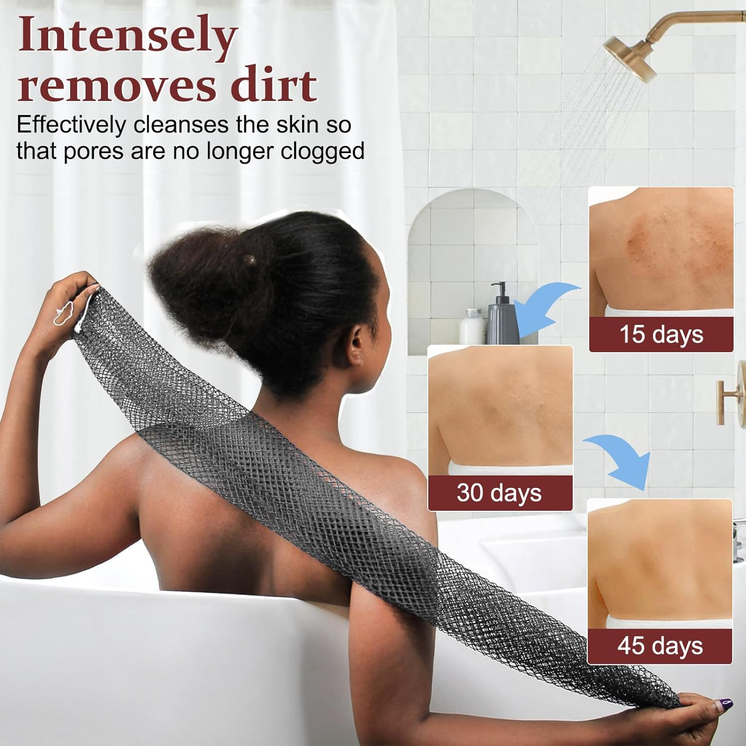 African Net Sponge with Knots,Authentic Exfoliating Bath Sponge for Deep Cleansing, Long-Lasting Body Scrub, Shower & Bath Accessories for Women & Men (Dark Grey) - Brown image number 3