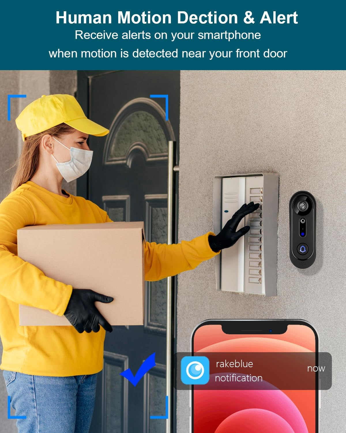 Doorbell Camera Wireless 2K, Video Doorbell with Chime,Cloud Storage,Human Motion Detection, Real Time,2-Way Audio, Night Vision, IP65, 166&deg;Wide Angle image number 4