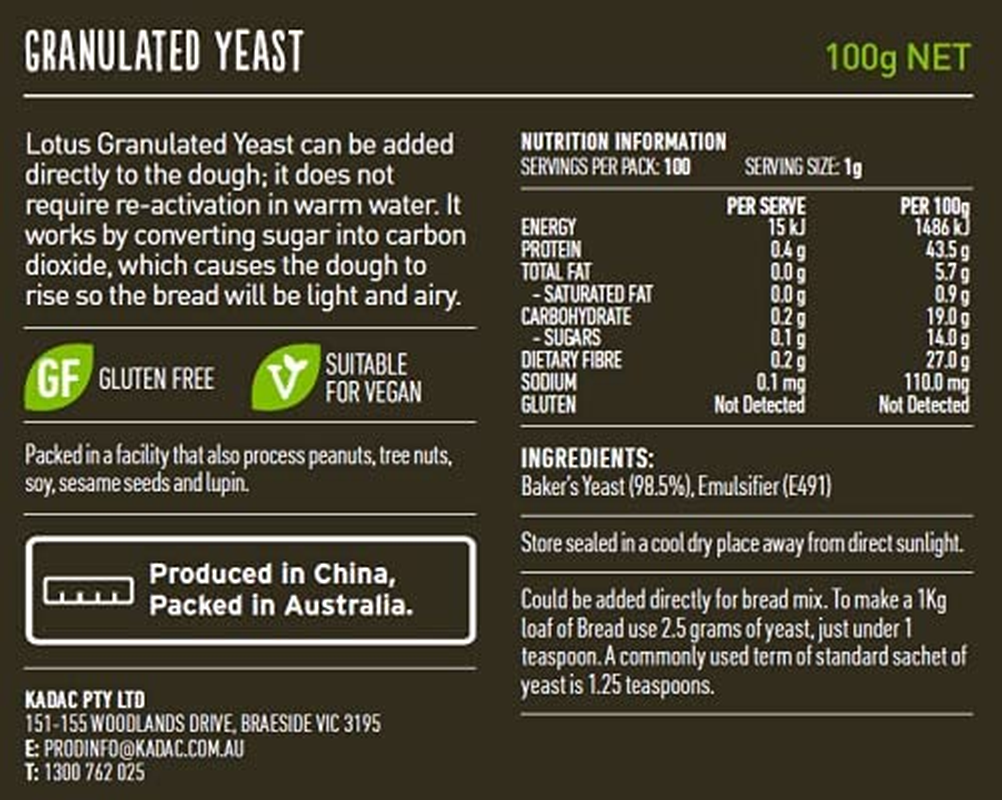 Lotus Granulated Yeast, 100 Gram image number 1