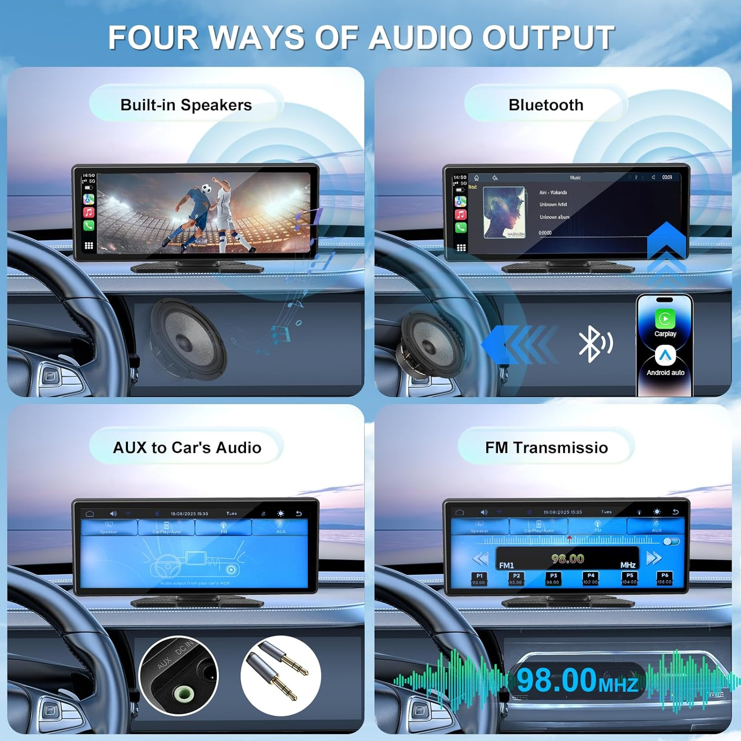 TMA Carplay Screen, 10.26 Inch Wireless Apple Carplay & Android Auto, Portable Car Stereo Touch Screen with 1080P Backup Camera, Mirror Link/Gps Navigation/Bluetooth Audio/Suitable for All Car Models image number 1